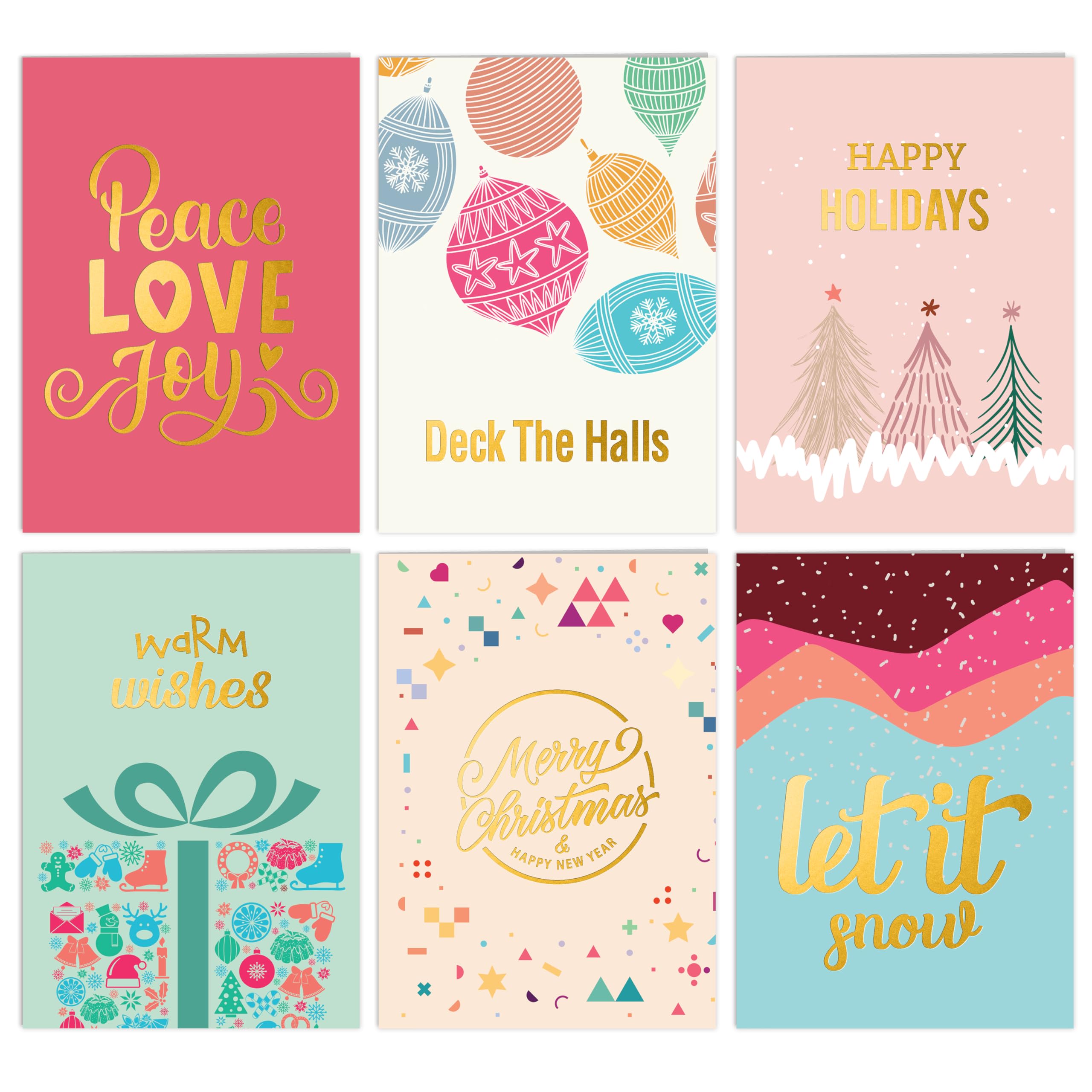 easykart labels 18 Christmas Cards Assortment with Envelopes & Sealing Stickers,6 Pastel Colour Holiday & Christmas Theme Designs, 5.75" x 4.25" For