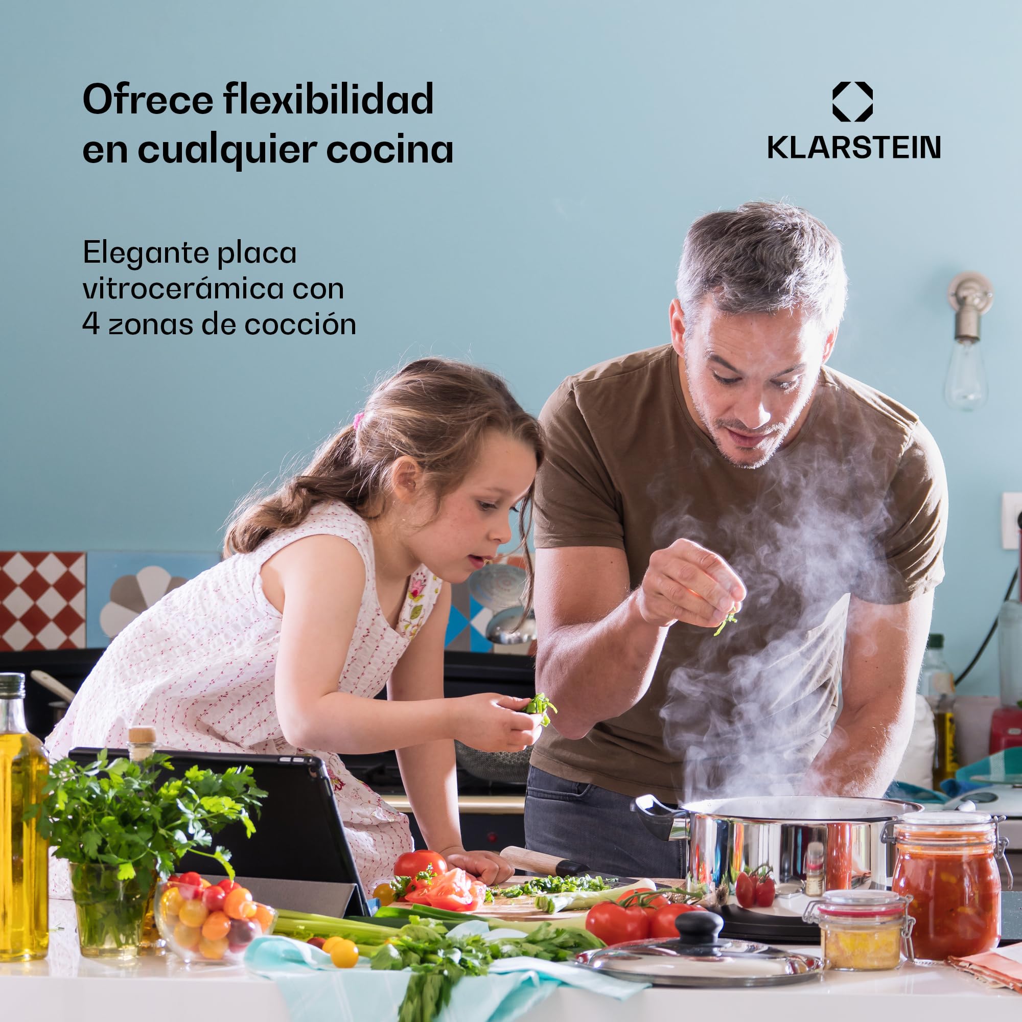 Klarstein Placa Vitrocerámica 6100W, Encimera Eléctrica de 4 Fuegos, Placa de Cocina Eléctrica Integrada, Vitrocerámica con Control Táctil