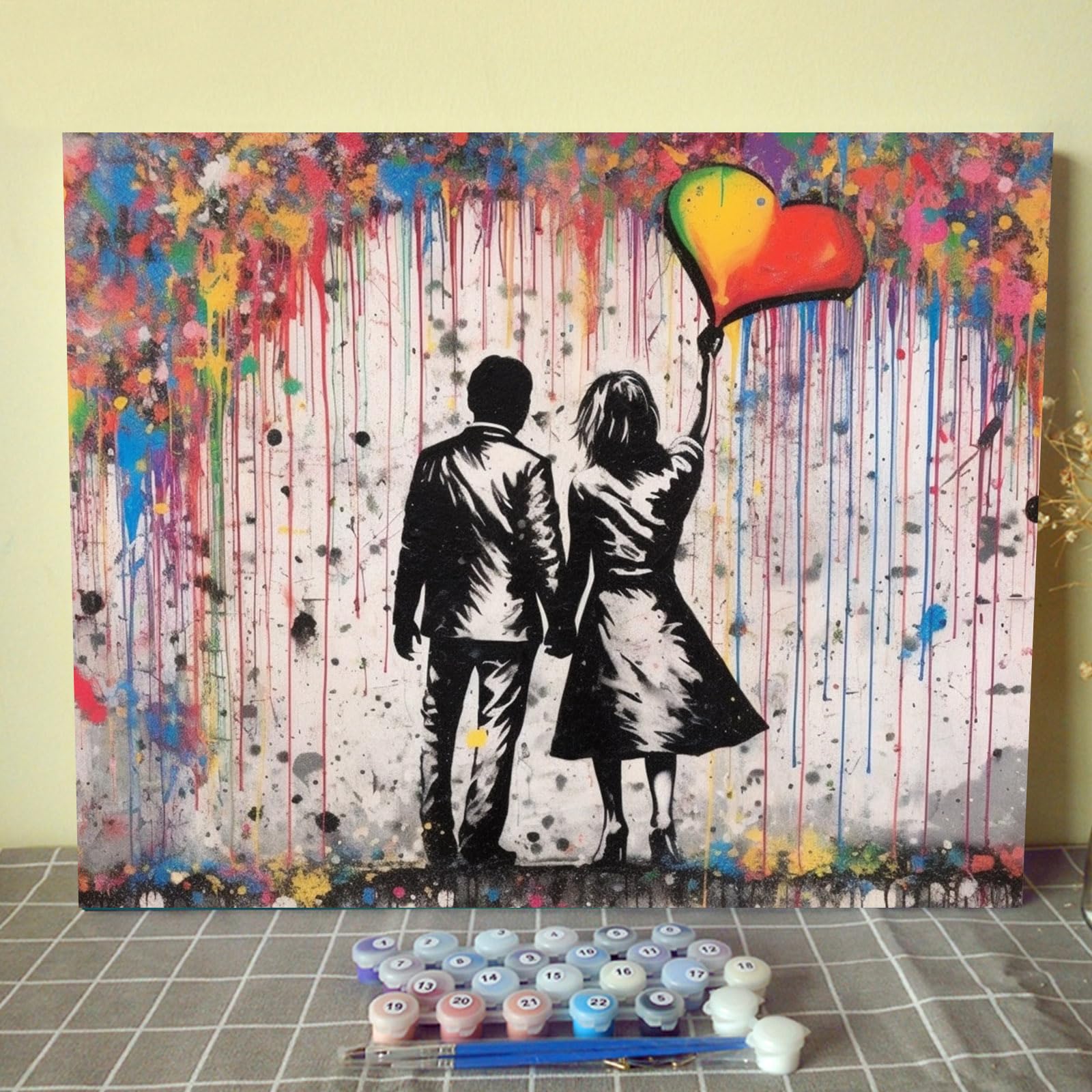 Tucocoo Banksy Pop Art Paint by Numbers for Adults, Street Couple DIY Oil Painting Kits on Canvas with Brushes and Acrylic Pigment, Graffiti Lovers, Picture for Home Decoration, Gifts, 40 x 50 cm