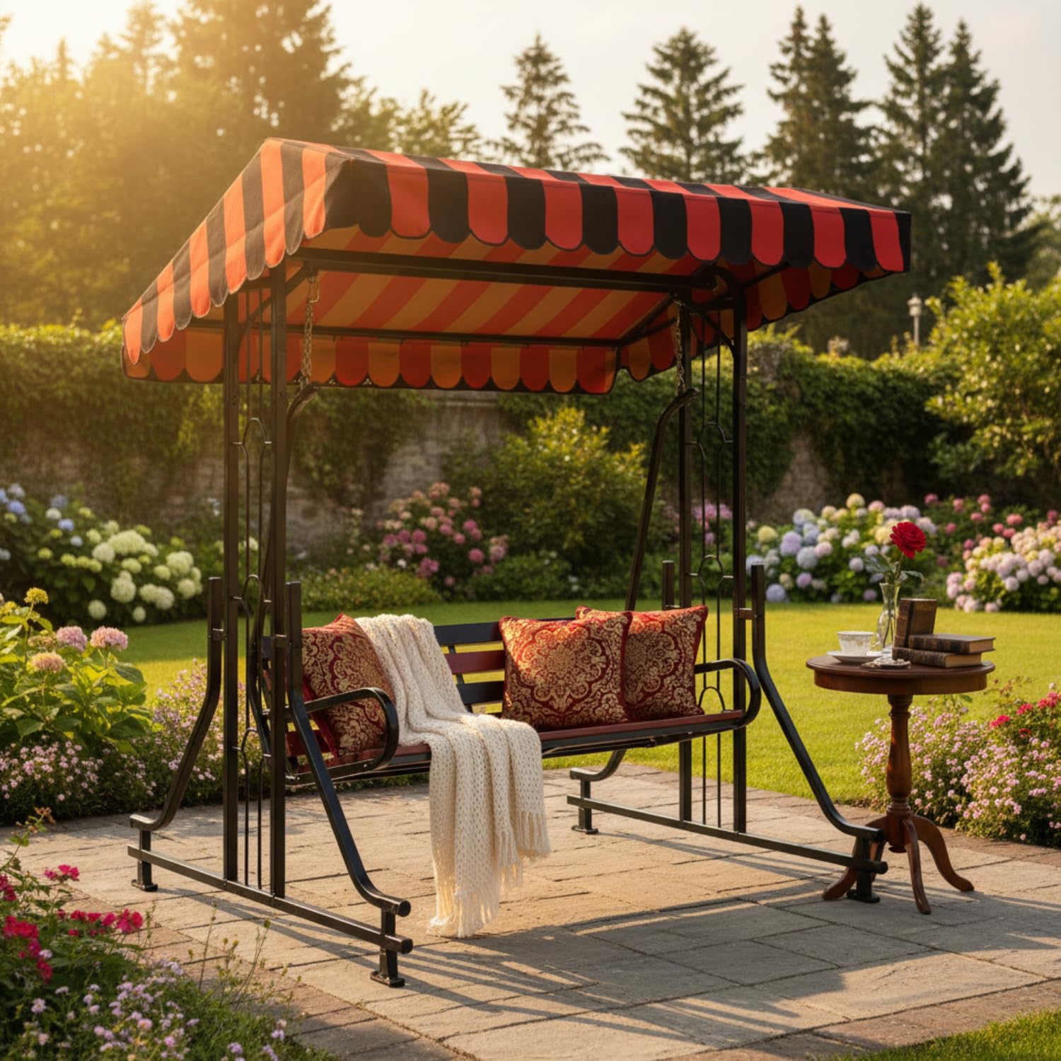 Outdoor Swing Jhula Terrace Iron Patio Stand Hammock with Canopy - 2 Seater