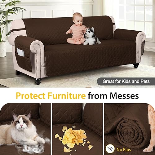 Miniatura 5 de HOMERILLA Fundas de sofá 100% impermeables para mascotas y fundas antideslizantes lavables para sofá de 3 plazas con bolsillos, funda de sofá para