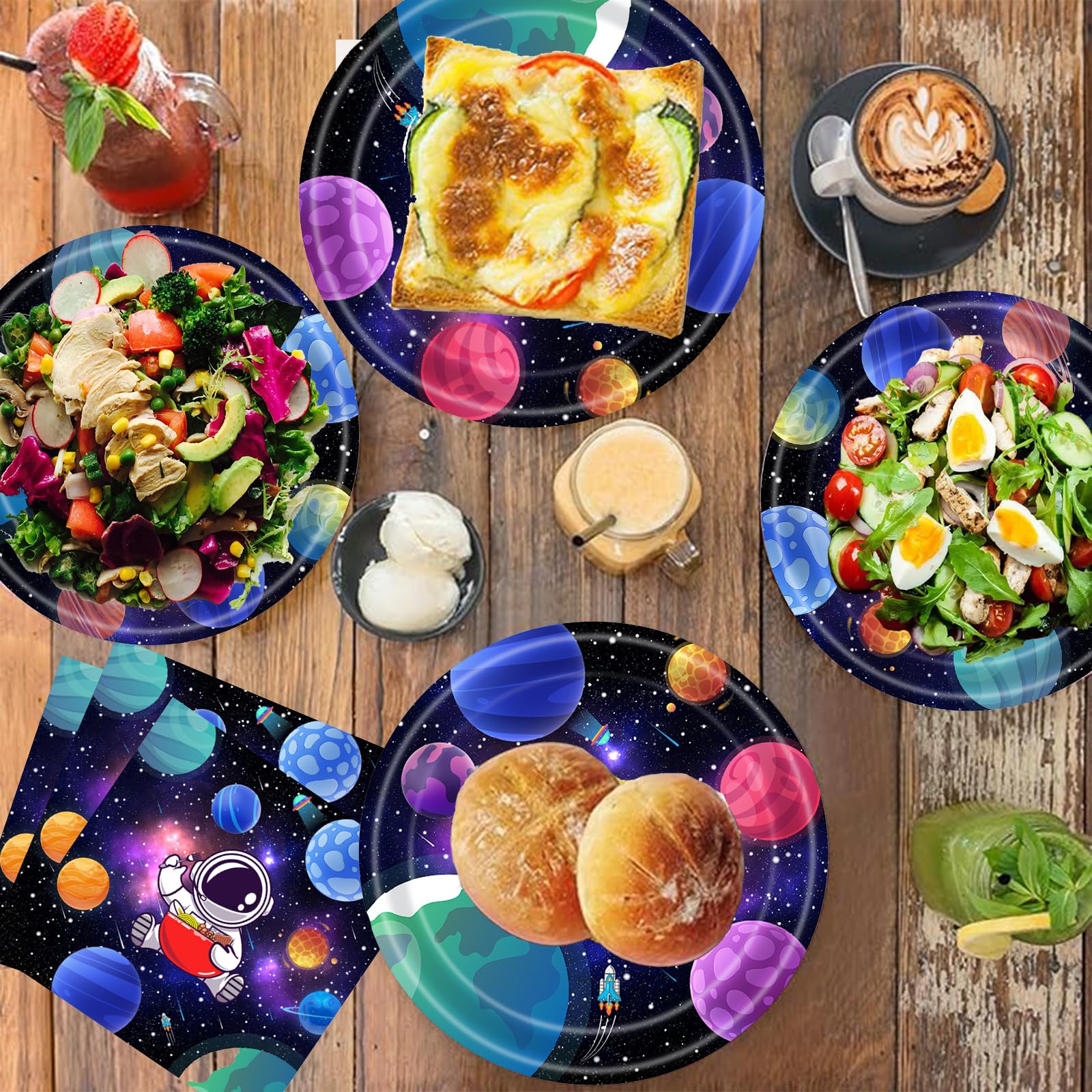 Set Stoviglie Festa Astronauta Per 10 Ospiti - Piatti, Bicchieri, Tovaglioli Usa E Getta Tema Spazio