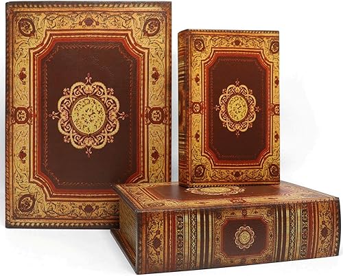 Jolitac Cajas decorativas para libros, diseño de mapa del mundo, libro antiguo, caja invisible con tapa magnética, juego de 3 cajas de