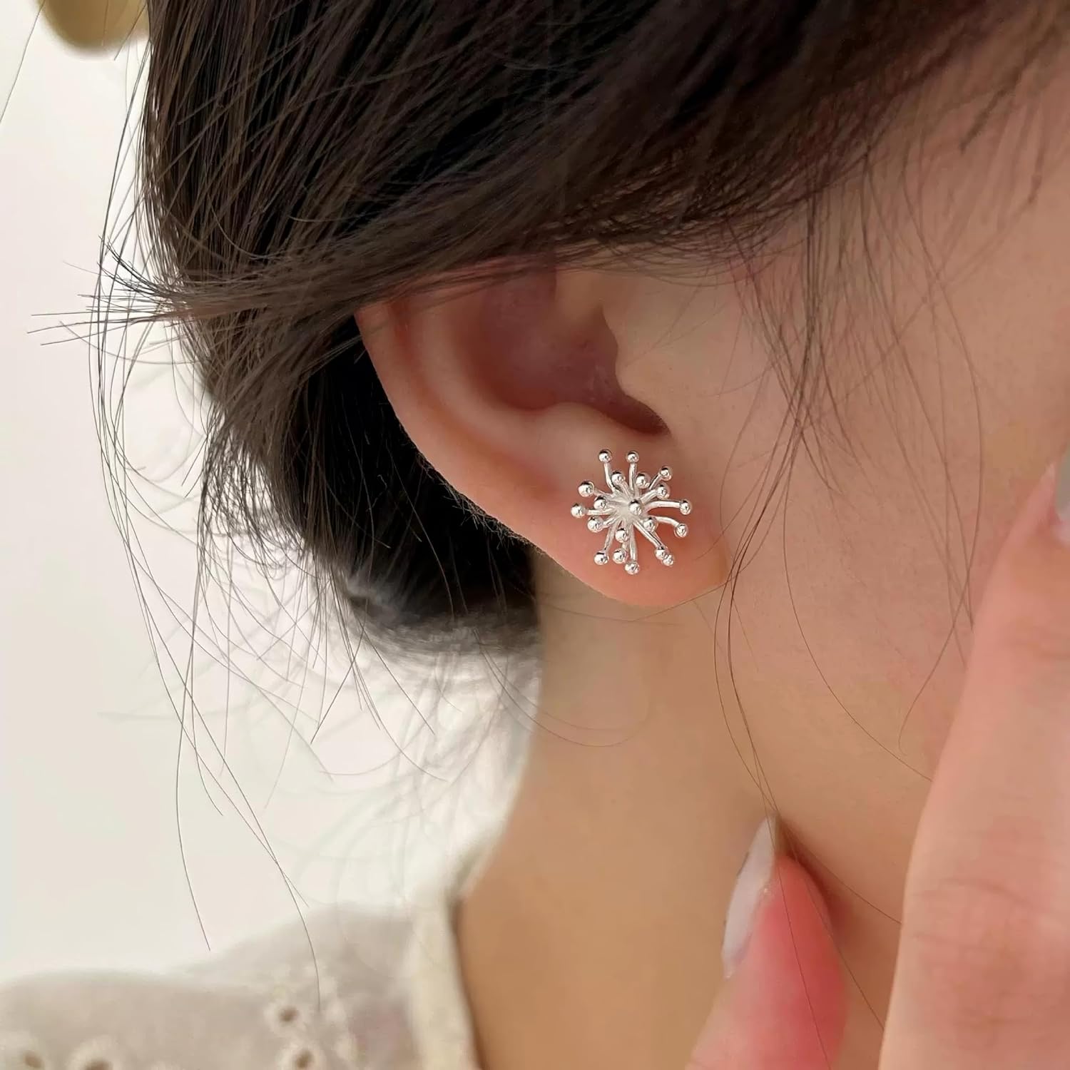 Stud Earrings for Women Abstract Flower 925 Sterling Silver Statement Piercing Ear Rings Nickel Free Trendy Unique - Image 3