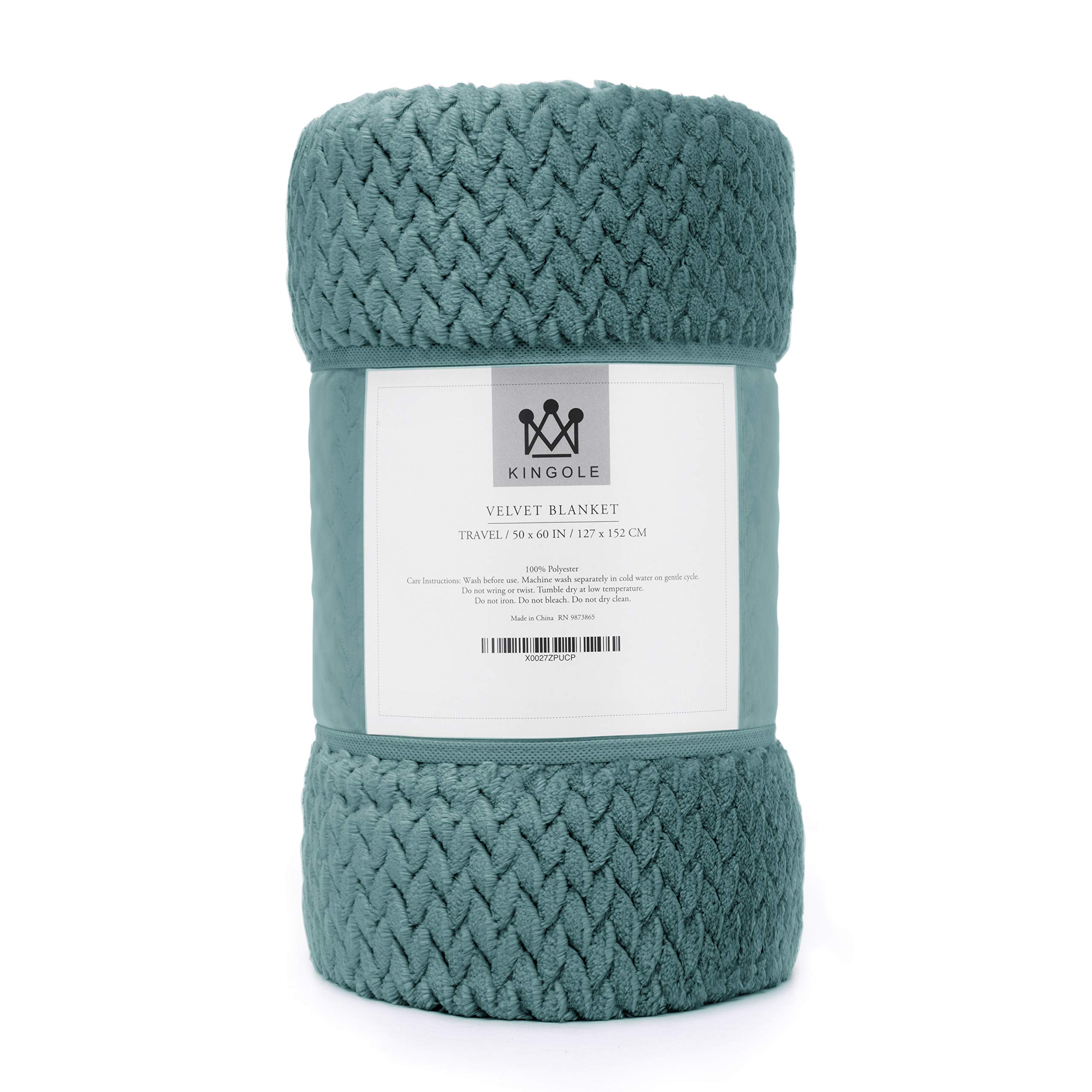 Kingole Flannel Fleece Luxury Throw Blanket, Gloomy Blue Travel/Throw Size Jacquard Weave Pattern Cozy Couch/Bed Super Soft and Warm Plush Microfiber 350GSM (50 x 60 inches)