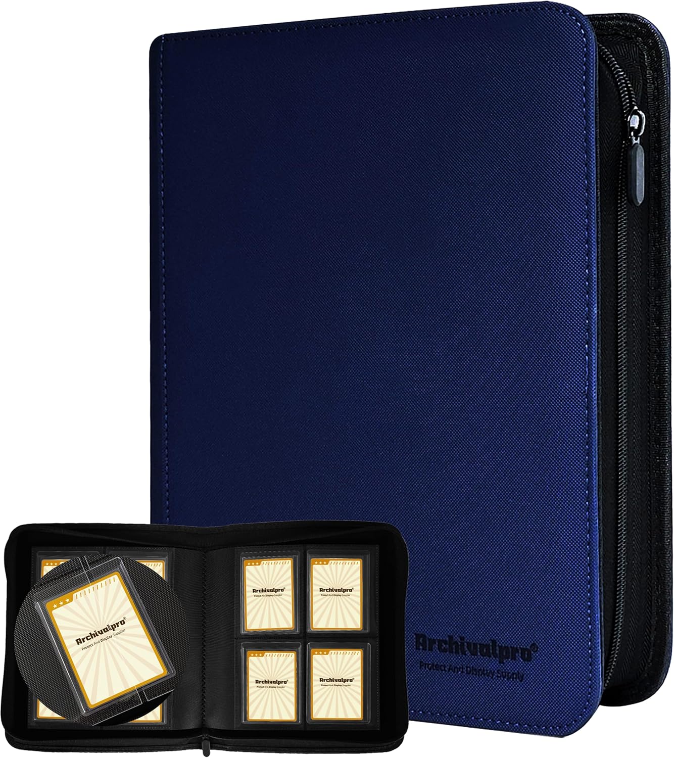 4 Pocket Premium Top Loader Binder | Holds 128 Toploader 3"x4" Cards | Navy blue