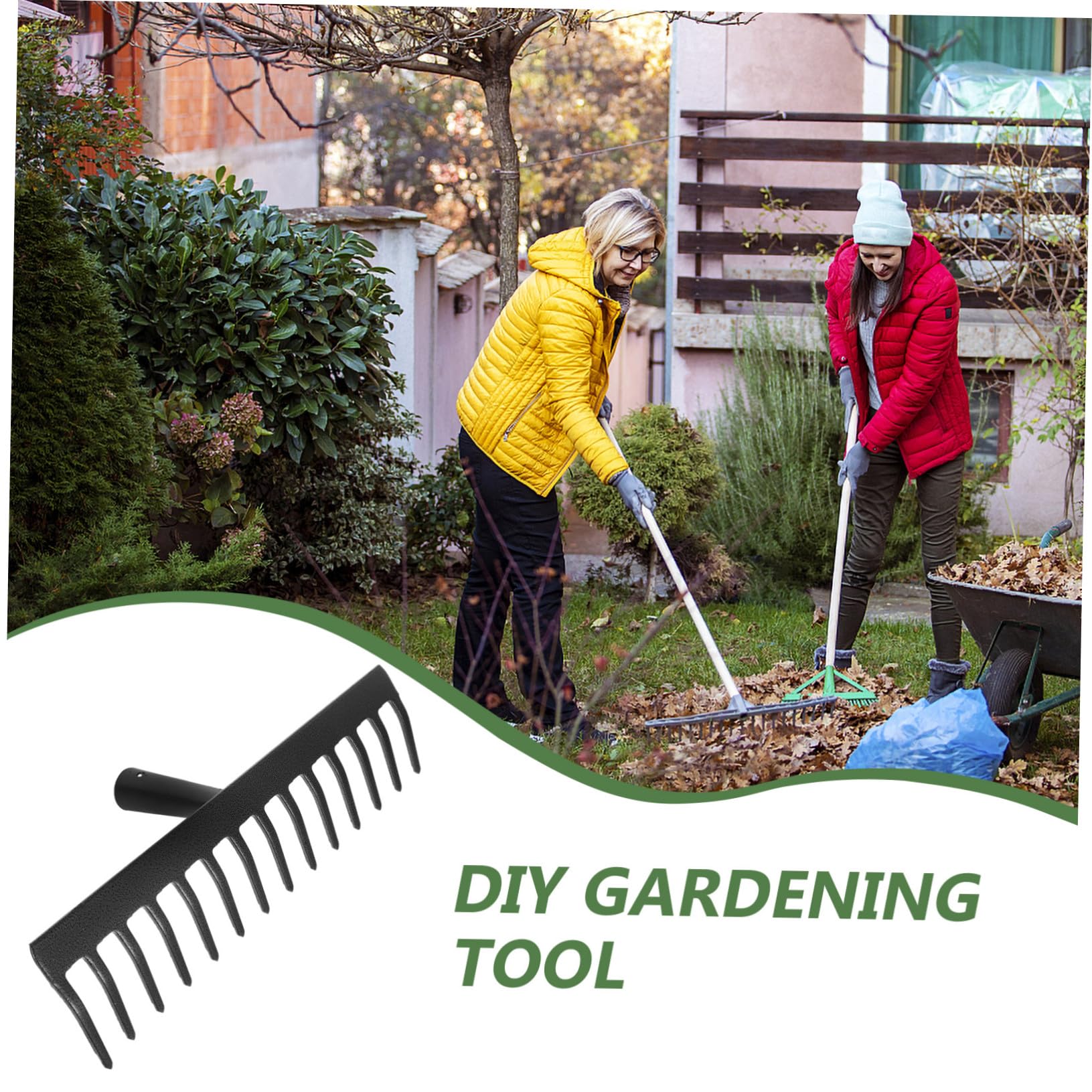 14-Zahn Gartenrechenkopf aus Kohlenstoffstahl Schwarz | Ersatzteil ohne Stiel, Robuste Struktur, zum Reinigen von Laub, für Gartenarbeiten Zufälliger Stil