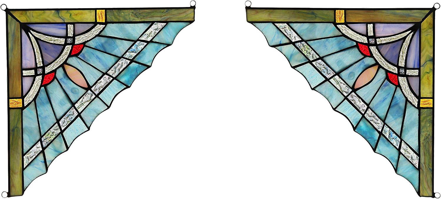 Mission Tiffany-Glass Panel Window Corner 10" Wide, 2pcs Set