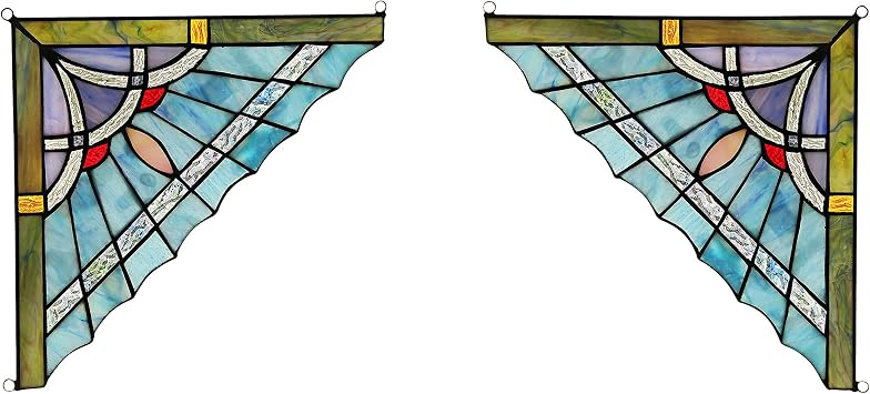 Mission Tiffany-Glass Panel Window Corner 10" Wide, 2pcs Set