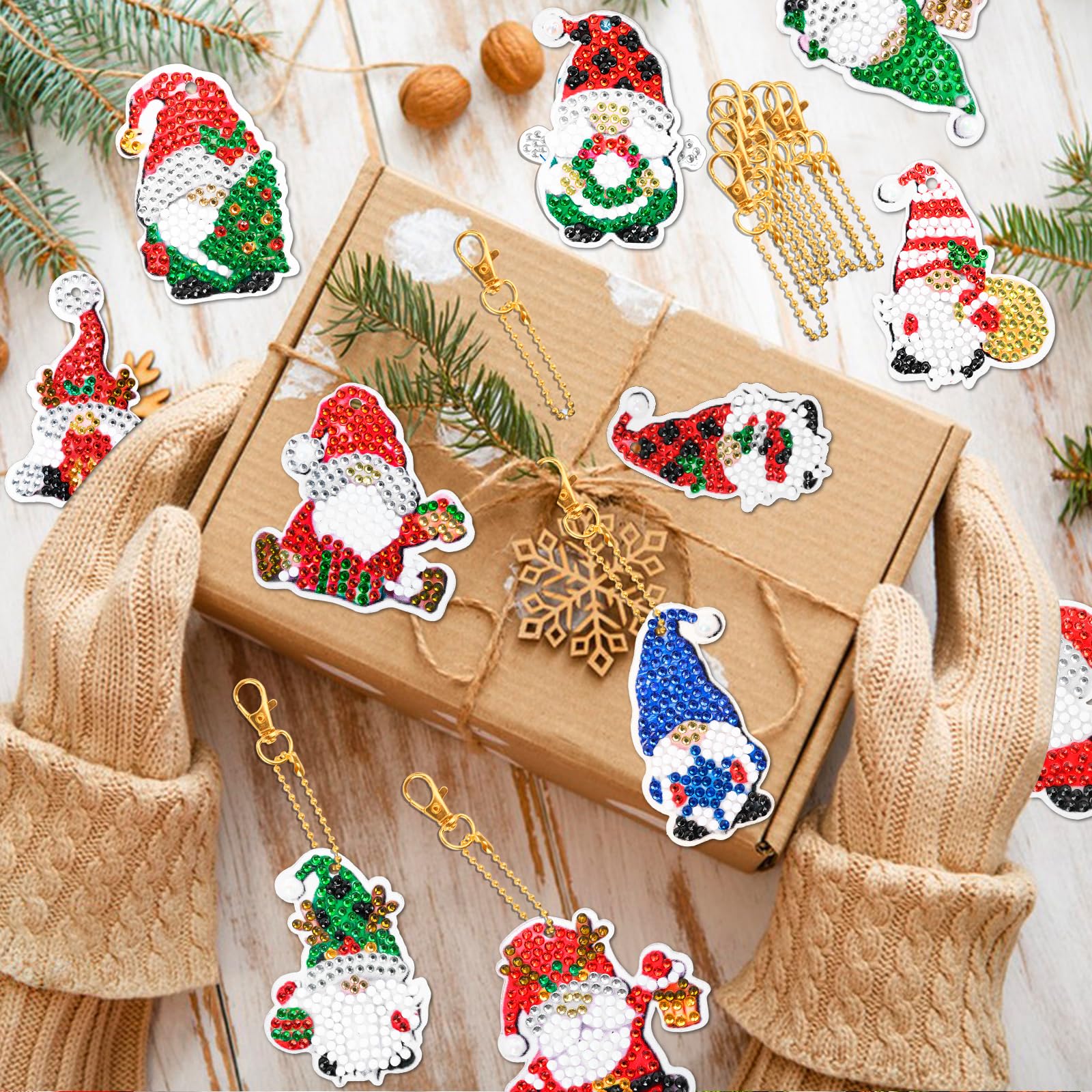 12 Pendentifs Diamant Painting Noël - DIY Bonhommes De Neige - Porte-clés Décoratifs - Kit Complet Avec Outils