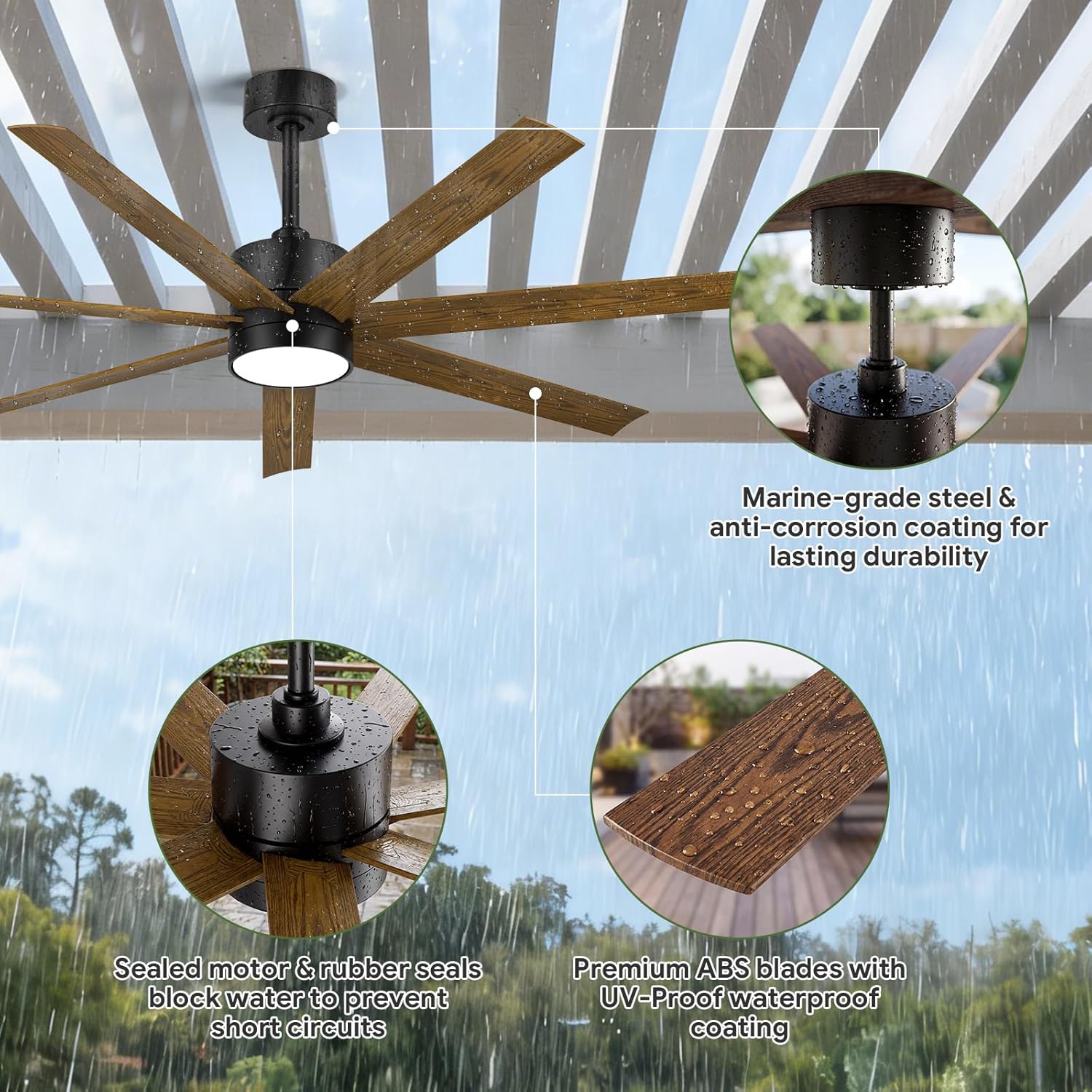 Wet Rated Outdoor Smart Ceiling Fan with Lights, 56" All Weather Waterproof Fans for Patios, Alexa WIFI/Remote Control, High CFM 7 Walnut Blade with UV Coating, for Exterior Gazebo, Porch, Pavilion