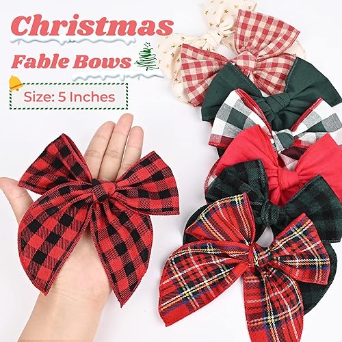 Miniatura 10 de DEEKA 8 lazos grandes de Navidad para el cabello, lazos rojos y verdes para niñas pequeñas, hechos a mano, tela de algodón, accesorios para el