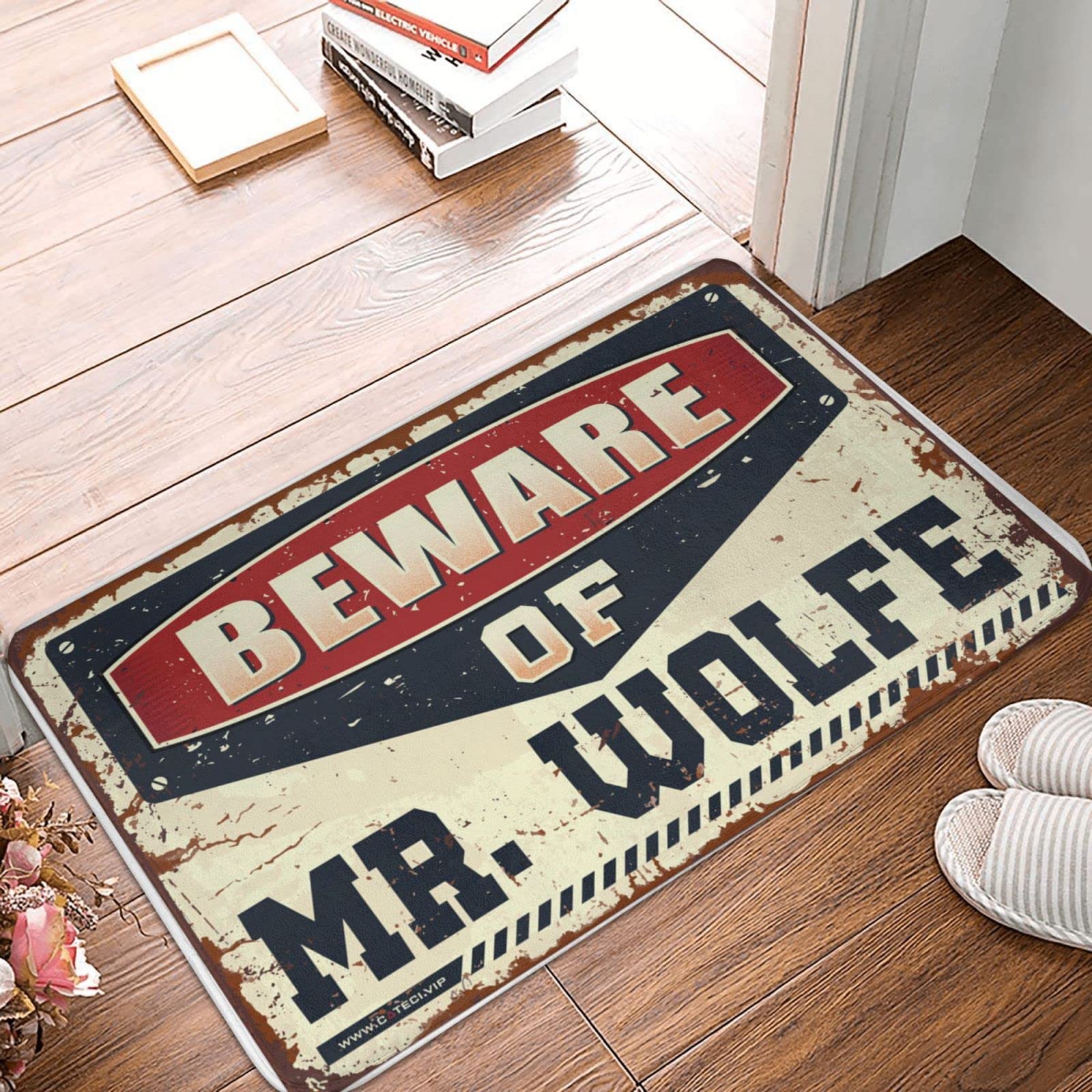 Paillasson décoratif de porte de chambre et porche Beware of Mr. Wolfe