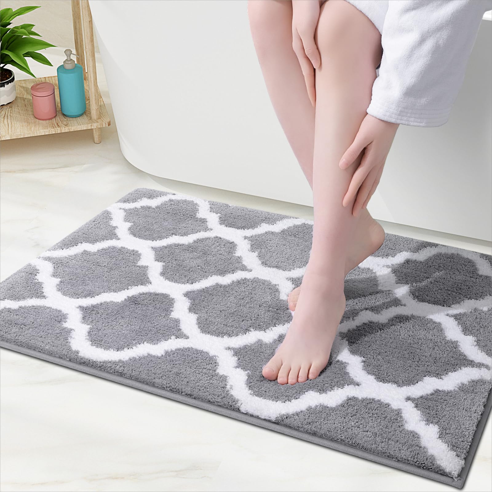 OLANLY Bathroom Rugs 36x24, Soft and Absorbent Microfiber Bath Rugs, Non-Slip Shaggy Shower Carpet, Machine Wash Dry, Bath Mats for Bathroom Floor,