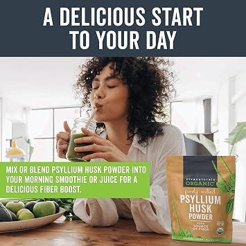 Viva Naturals Organic Psyllium Husk Powder, 10 oz Finely Ground, Unflavored, Vegan, Keto, Paleo, Non-GMO Plant-Based Superfood, Good Source of Fiber for Gluten-Free Baking, Juices & Smoothies