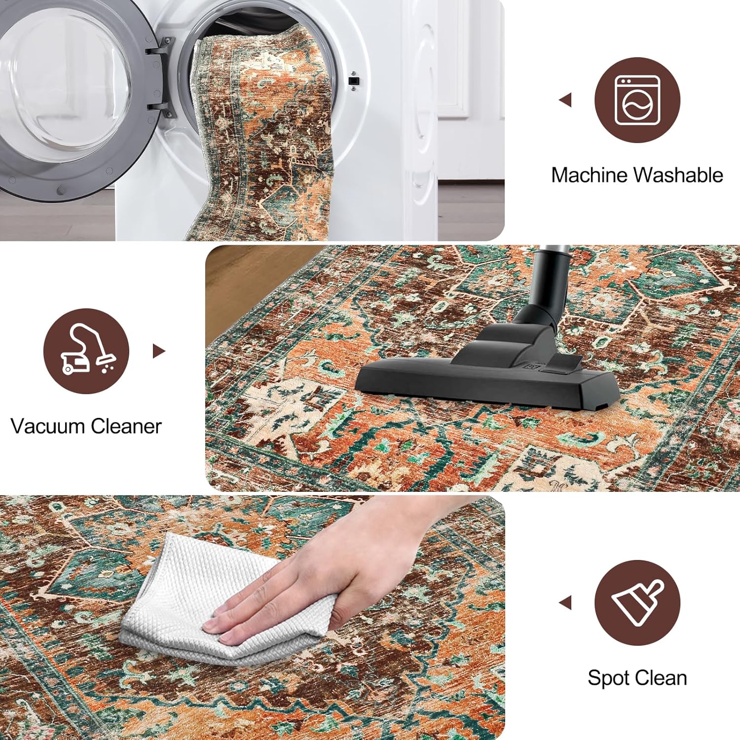 Yamaziot Washable Runner Rug, 2x8 Non-Slip Boho Vintage Hallway Rug Runner with Rubber Backing, Stain Resistant & Low Pile Faux Wool Distressed Carpet Runner for Bedroom, Kitchen, Laundry, Entrance - Image 4