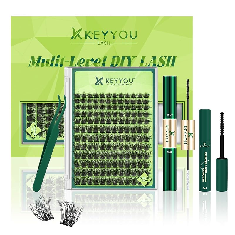 Kit de cílios em tufos KEYYOU PuffSilkV3D03, curvatura D, comprimentos de 8 a 18 mm