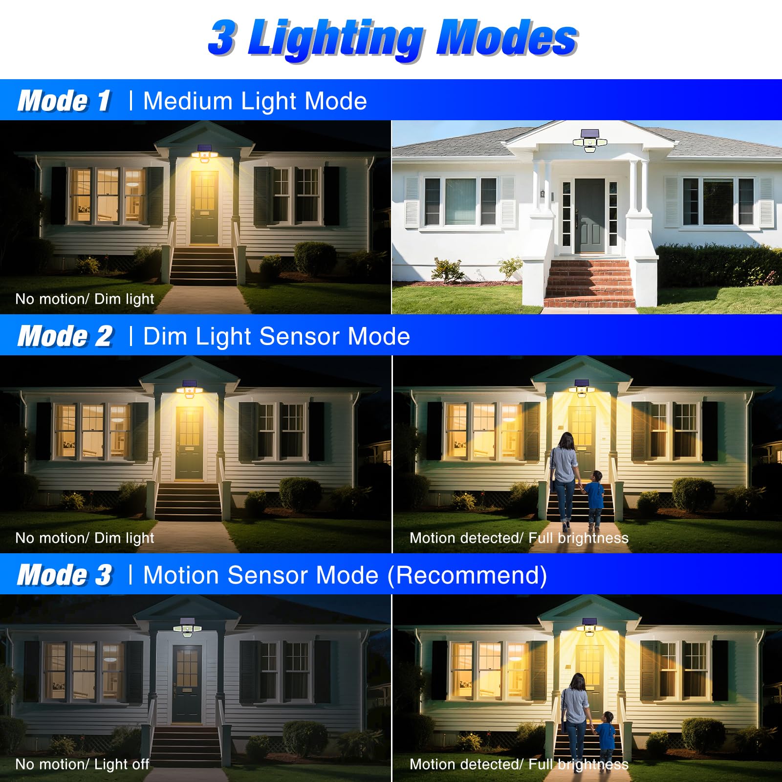 Peasur 318LED Warm White Solar Security Lights Outdoor Motion Sensor, 4 Adjustable Heads Solar Lights Outdoor Garden - Image 4