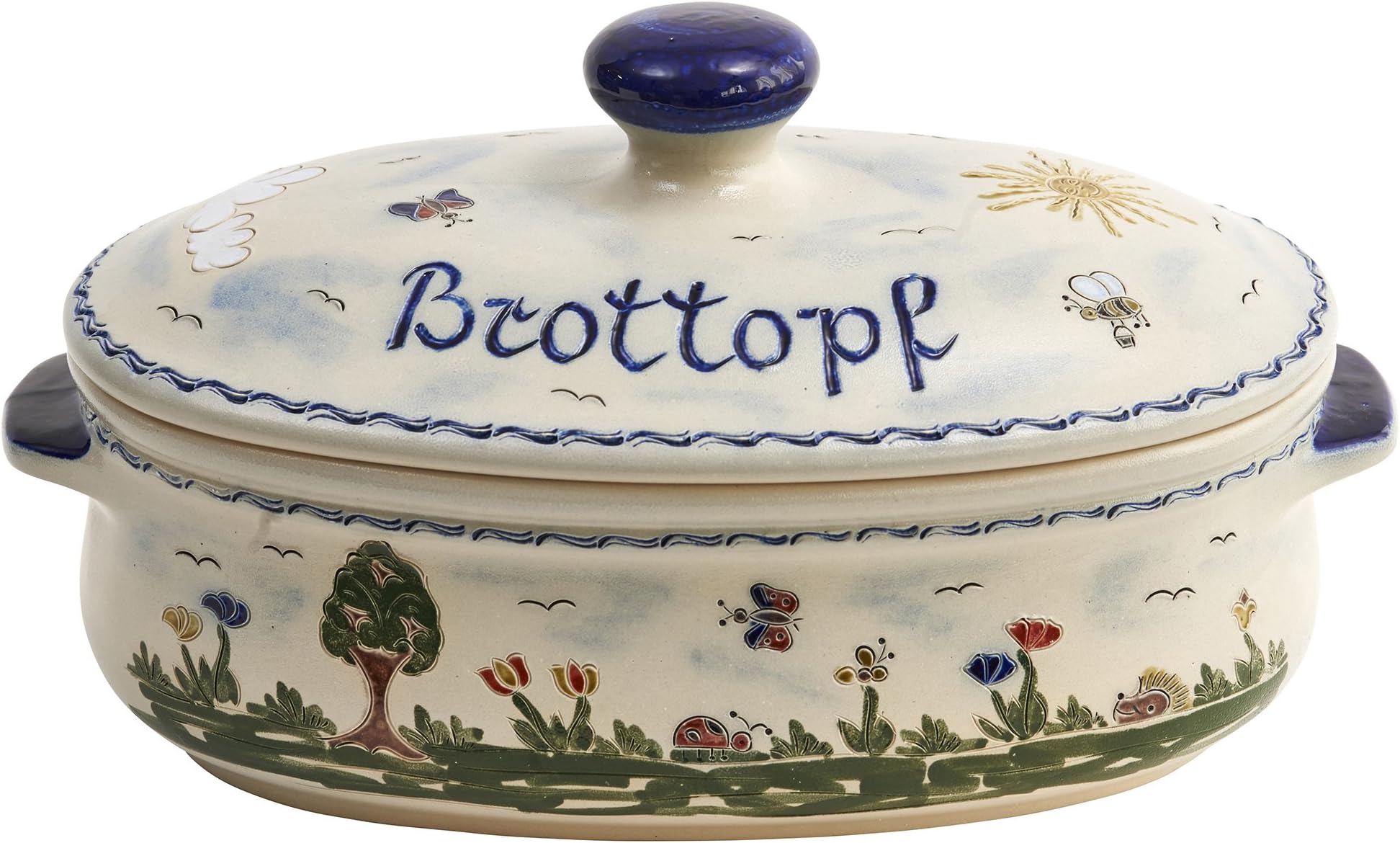 Original Westerwälder Kannenbäckerland Pot Salt-Glazed Stoneware Ceramic Bread Crock Oval, Heile Welt, groß