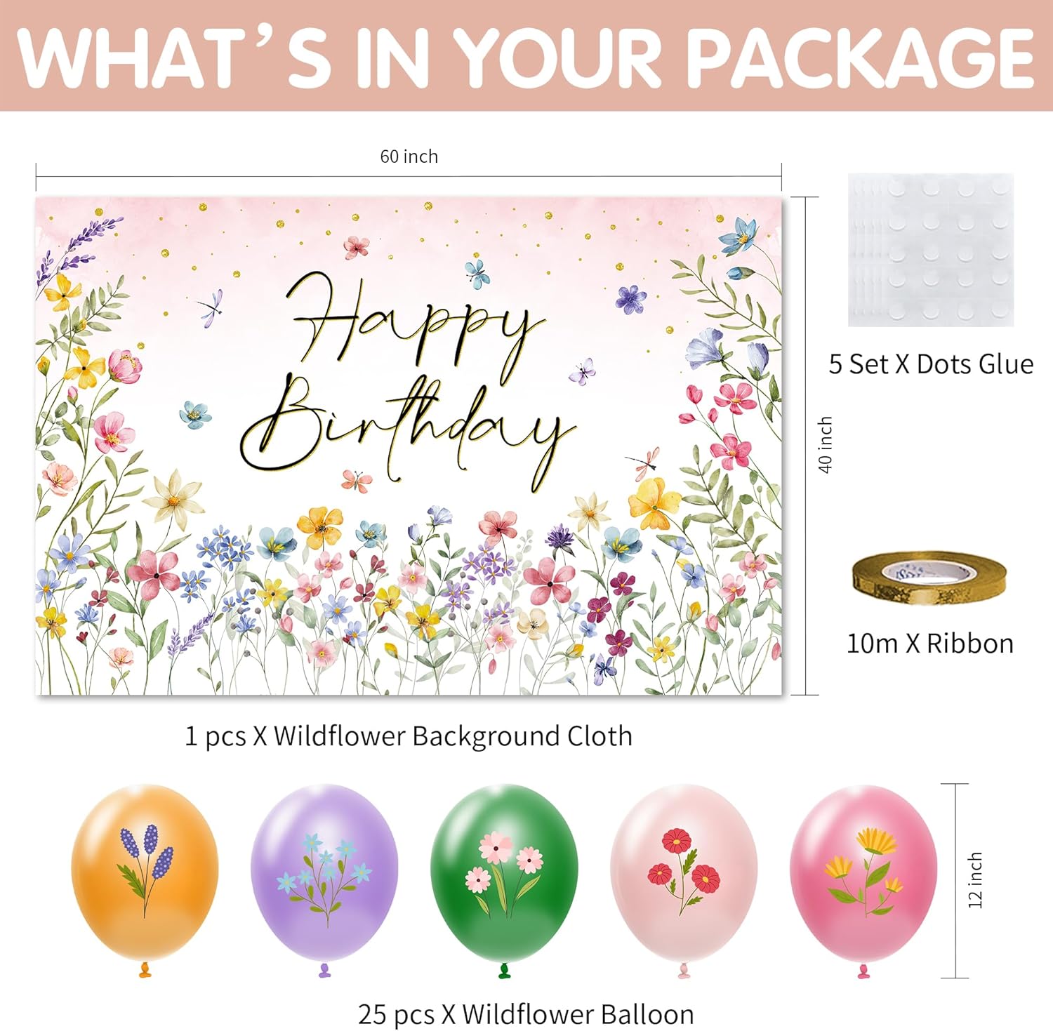 Wildflower Party Supplies, Floral Party Decorations Tableware, Plate, Napkins, Cup, Cutlery, Tablecloth, Backdrop, Banner, Spring Summer Flower Decorations For Birthday, Baby Shower, Serve 24 - Image 3