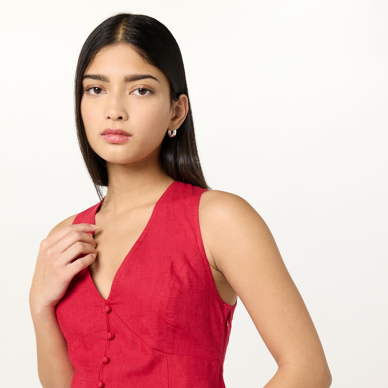 The Drop Women's Blanca Linen Button-Front V-Neck Maxi Dress - Image 3