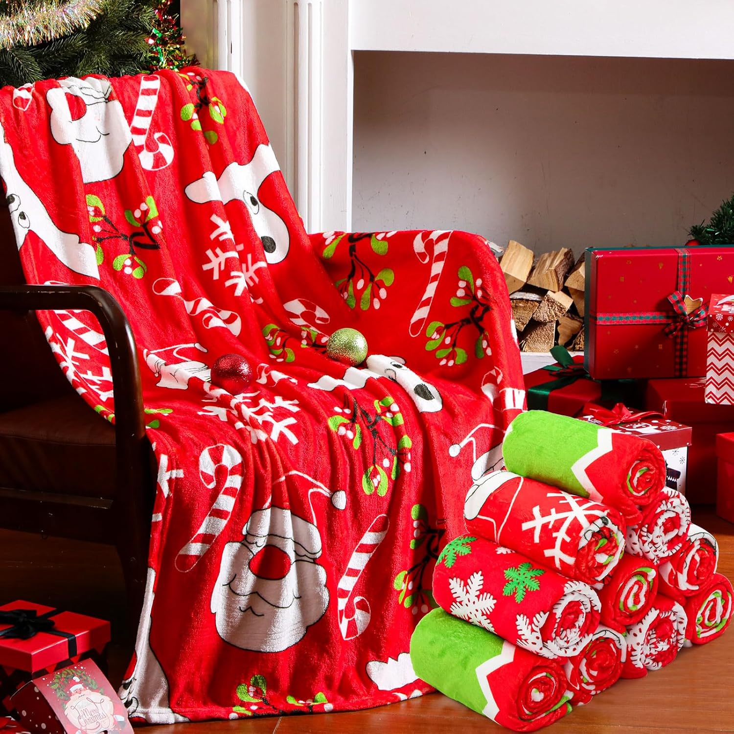 Buryeah 12 Pack 59" x 40" Christmas Fleece Blankets Bulk for Homeless Winter Warm Flannel Soft Cozy Throw Blankets Printed Snowflake Deer Snowman for Home Bedding Couch Chair Gift(Classic Style)