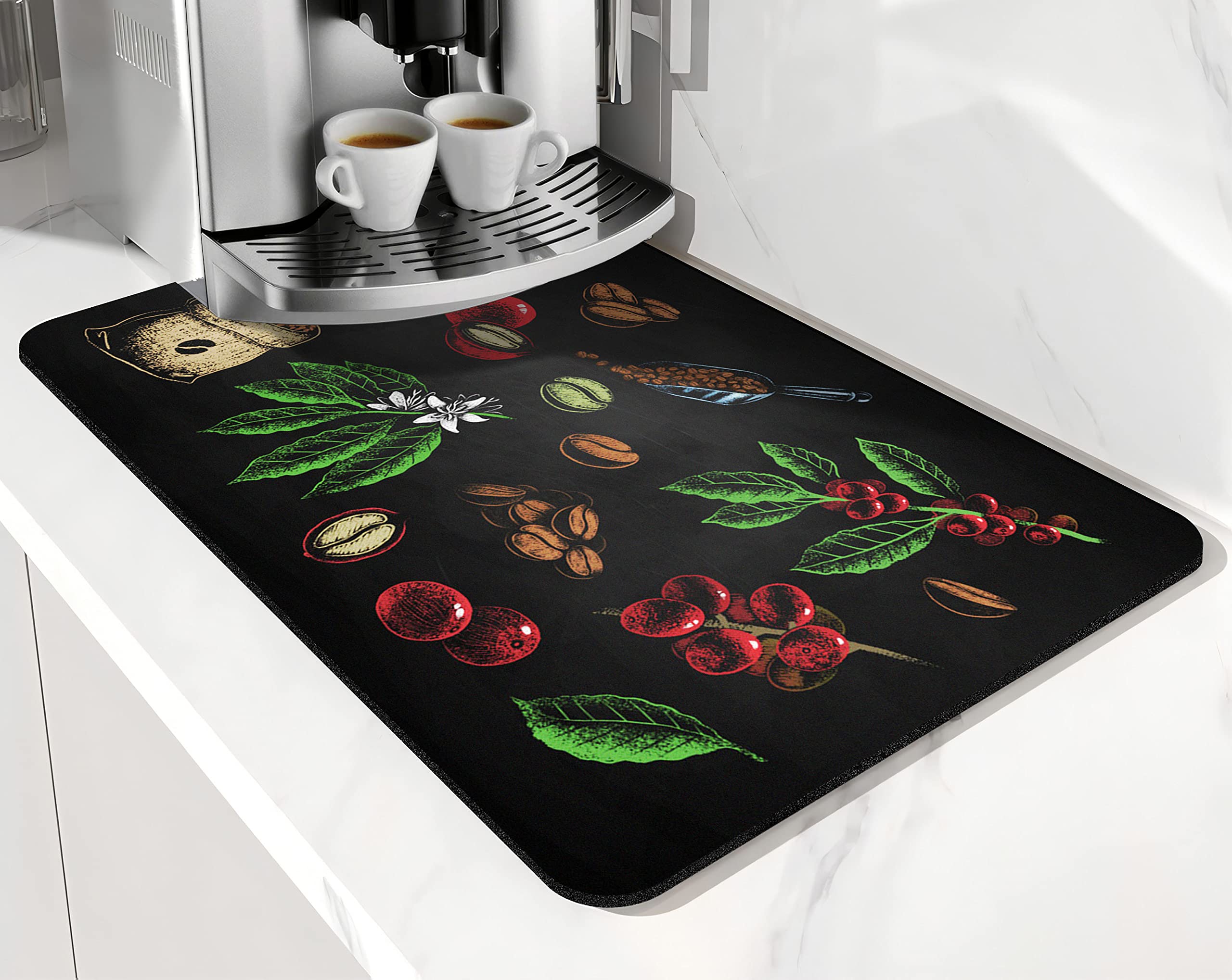 Coffee Mat Absorbent and Quick Dry Mat Hide Stain Rubber Backed Anti-Slip Drying Mat 19.5x12in for Kitchen Counter-Coffee Bar