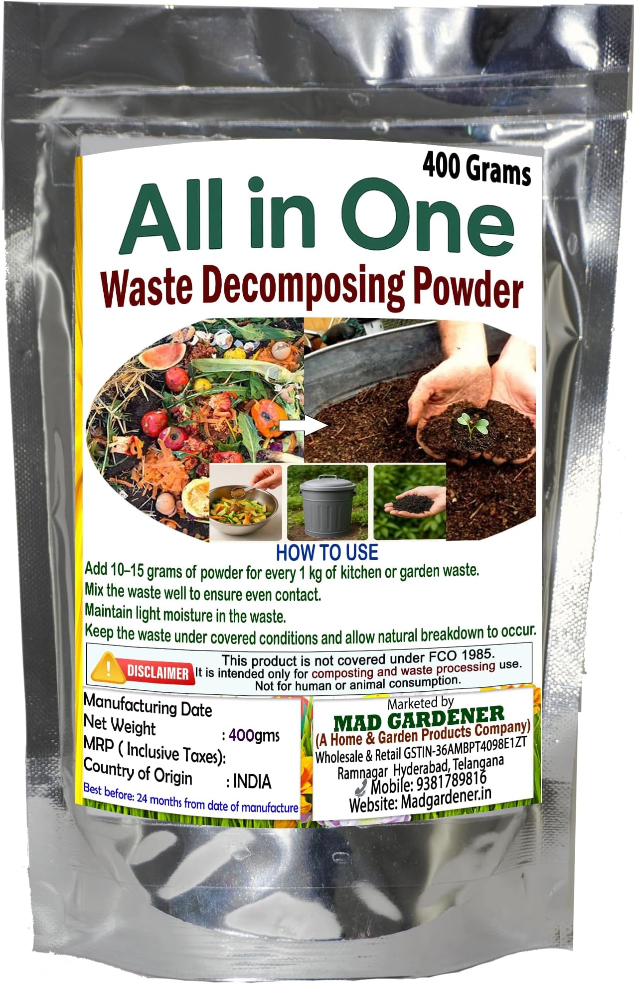 Madgardener Compost Culture Powder 400g – for Kitchen Waste, Garden Compost Bins, Balcony setups, Terrace composting, and Natural Organic Waste Breakdown in 25 Days