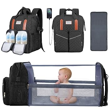 Amazon.com: Bolsa de pañales 3 en 1 para bebé con cambiador, mochila  plegable para pañales con moisés, bolsa de bebé portátil de color negro,  cambiador de cama, correas de cochecito de gran