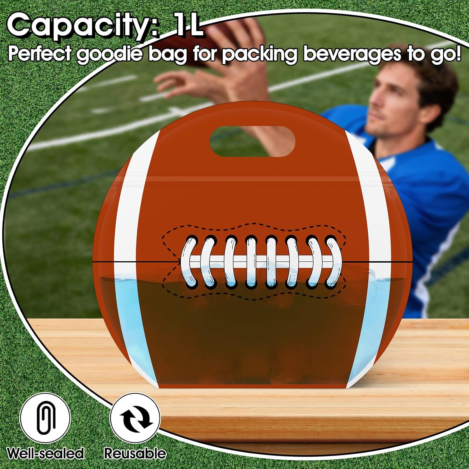 24pcs Football Snack Bags with Handles Reusable Sealed Stand-Up Goody Bags, Football Themed Party Favors Birthday Supplies for Team Practice/Game Day, Gifts for Football Lovers, Players, Coaches - Image 7