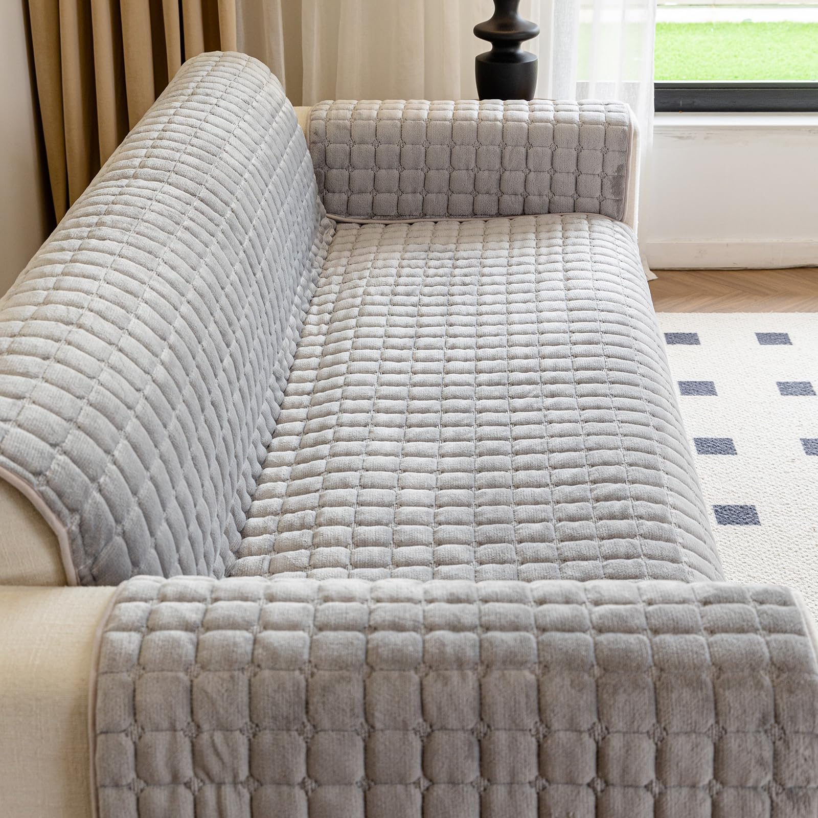 Copripoltrona Relax Reclinabile Universale, Copripoltrona 1 Posto con Tasche e Elastico, Copri Poltrona con Braccioli – Protezione Anti-Macchie e Antigraffio, Lavabile(Grigio,167 * 190cm)