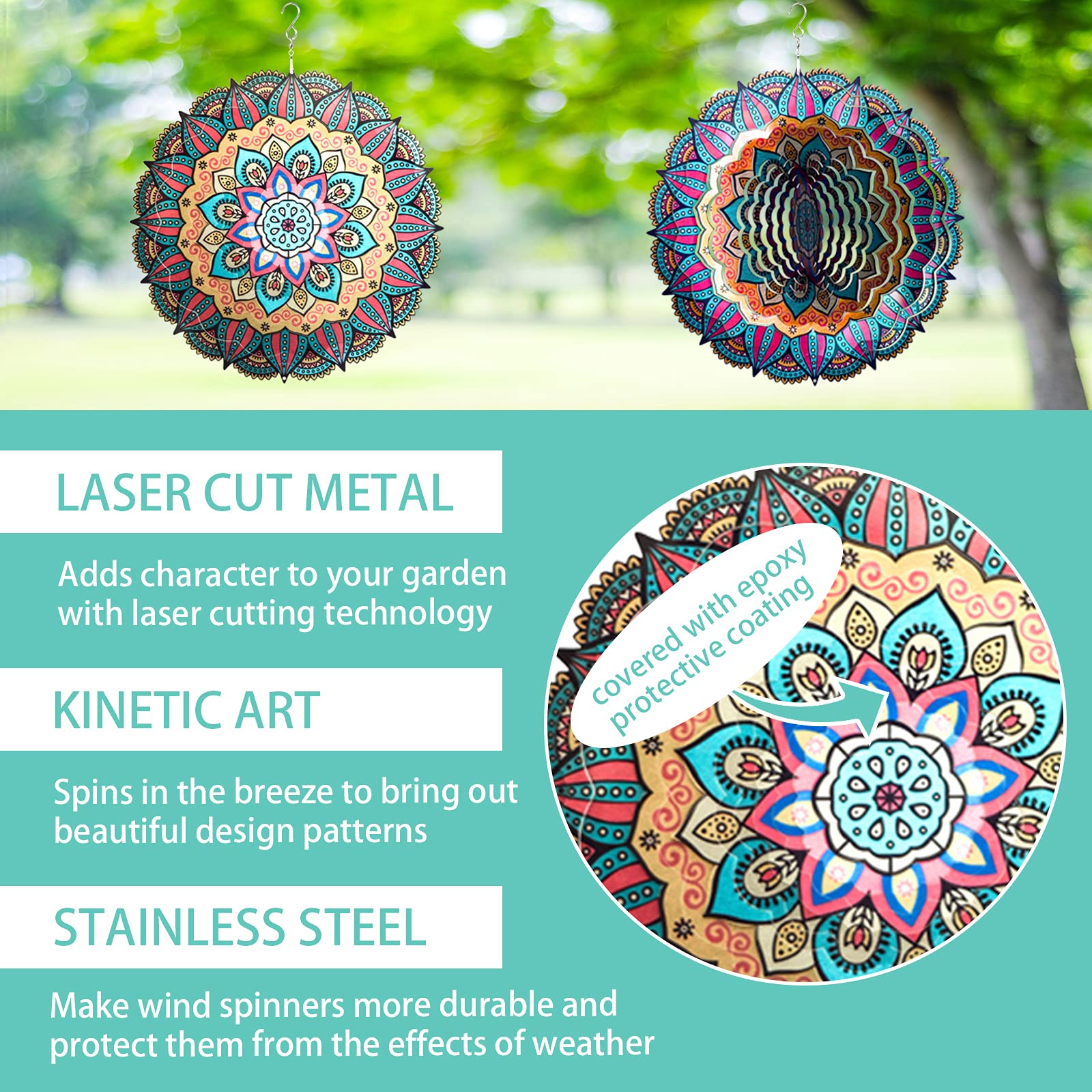 Wiatr Spinner Yard Art Garden Decor Mandala 3D metalowe rzeźby ze stali nierdzewnej kinetyczne wiszące wiry dekoracje podwórko na zewnątrz wewnątrz na zewnątrz patio ozdoby prześwit łapacz słońca wiatrak