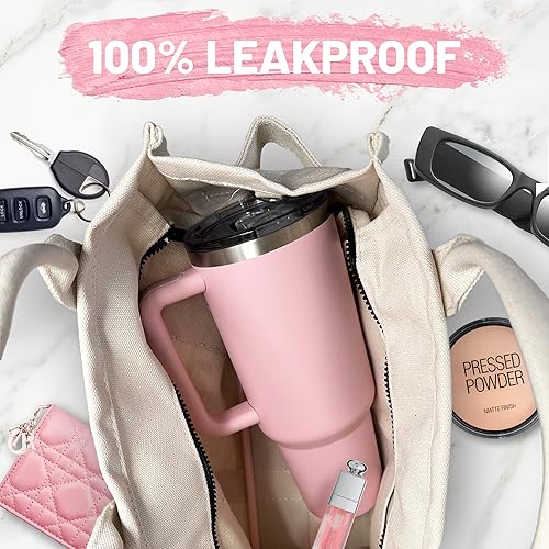 Miniatura 3 de Vaso de 40 onzas con tapa y pajita, botella de agua reutilizable de acero inoxidable con aislamiento de doble pared a prueba de derrames, taza de