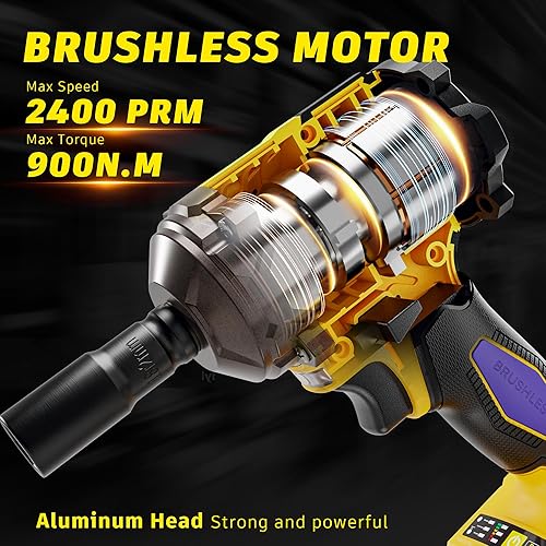 Miniatura 4 de Llave de impacto inalámbrica para batería DeWalt de 20 V, llave de impacto de potencia de 12 pulgada, pistola de impacto eléctrica sin escobillas de