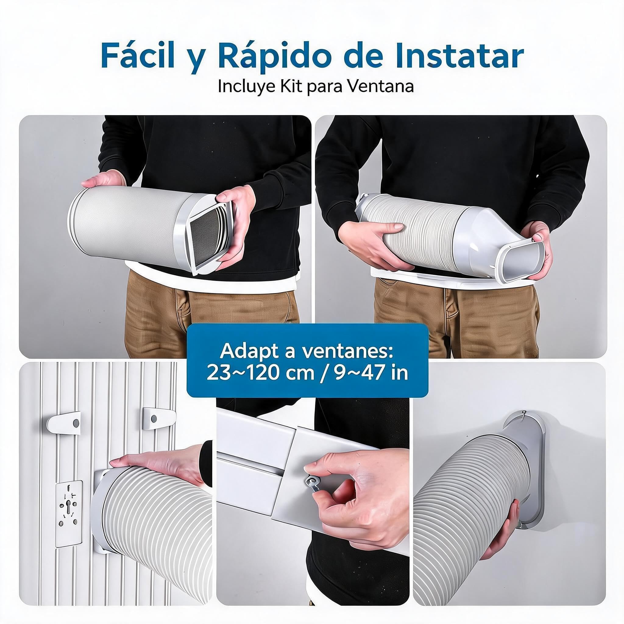 Aire Acondicionado Portátil 9000 BTU 3 en 1 – Enfriamiento Rápido, Deshumidificador, Ventilador – 2 Velocidades, Temporizador 24H, modo Sueño, Mando, Bajo Consumo, R290, Ruedas, hasta 32m²