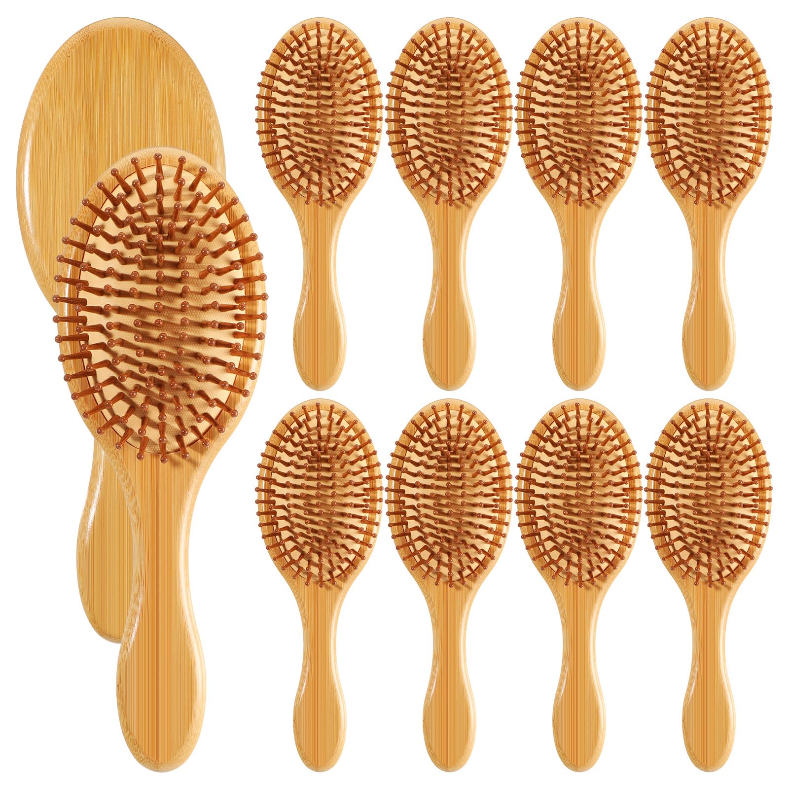 Photo 1 of Wanmu 10 Pcs Bamboo Hair Brush, Bulk Natural Wooden Paddle Brush Round-tipped Bamboo Bristles Lightweight Massage Scalp Hair Combs for Women Men and Children, Stimulates Scalp for Hairs Growth