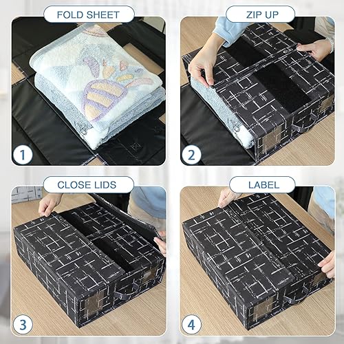 Miniatura 4 de Tohomes Juego de sábanas plegable, paquete de 2 cajas de almacenamiento con cremallera para organizador de armario de lino para sábanas, fundas de