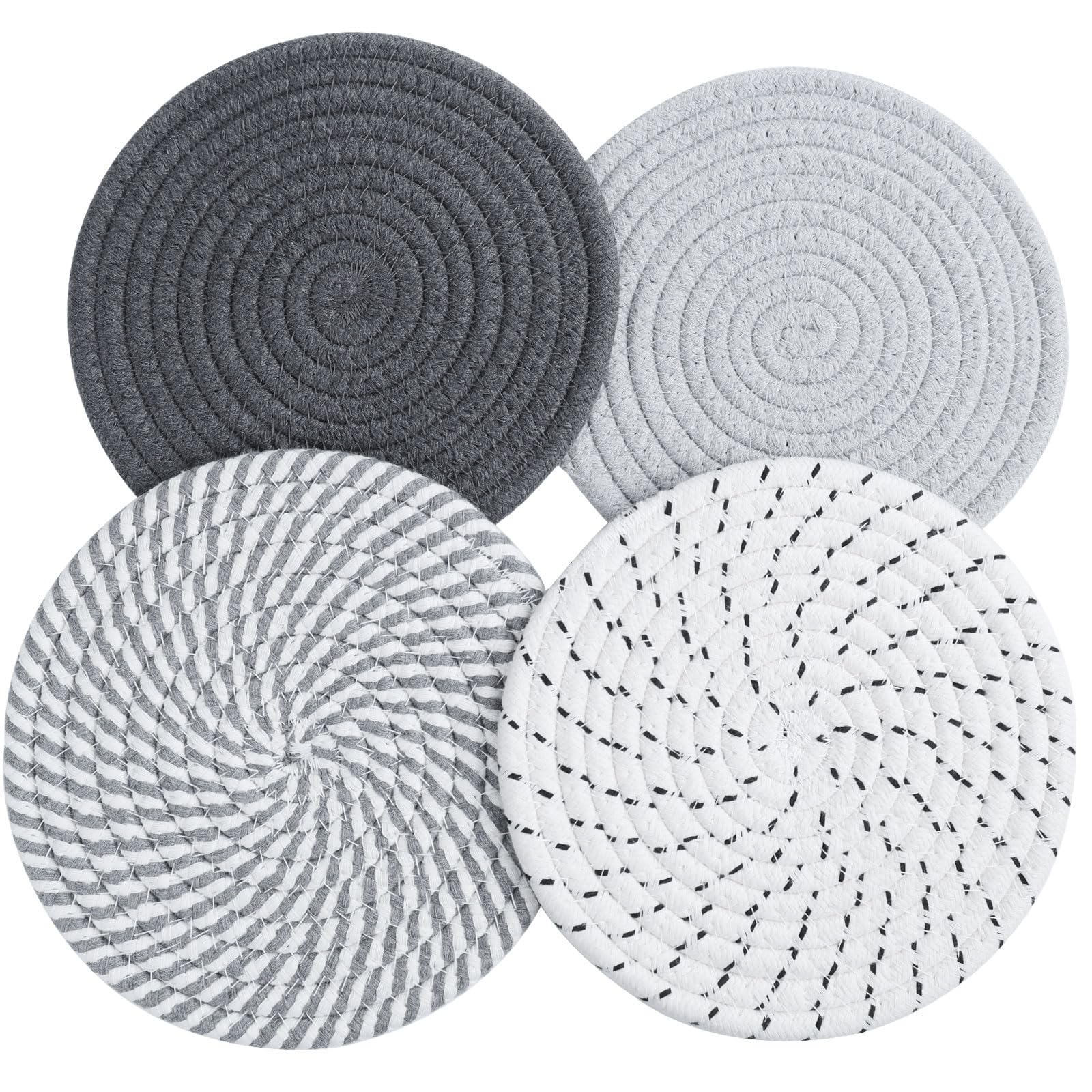 Lot De 4 Dessous De Plat Ronds En Coton Tissé – Diamètre 20 Cm – Protection Table Chaud/froid – Style Boho