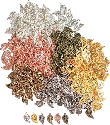 TBFYS 300 abalorios de hojas para la fabricación de joyas, colgantes de hojas naturales a granel para manualidades, pulseras, collares, aretes,