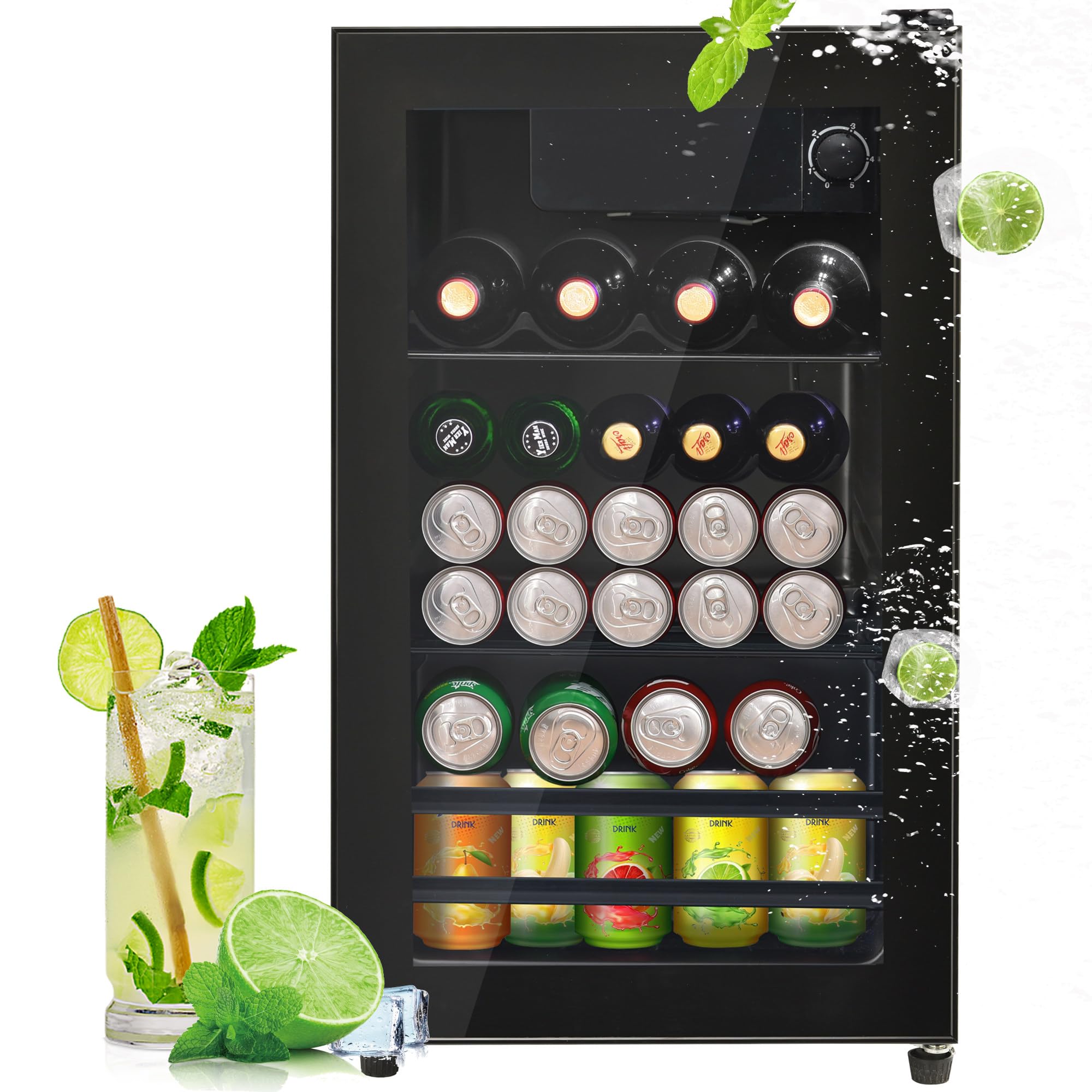 RCBDBSM mini frigorifico, Mini nevera con congelador, mini nevera con puerta de cristal, nevera bebidas silenciosas 6L+70L, mini nevera 0-10°C, nevera cerveza 76 litros, baldas regulables