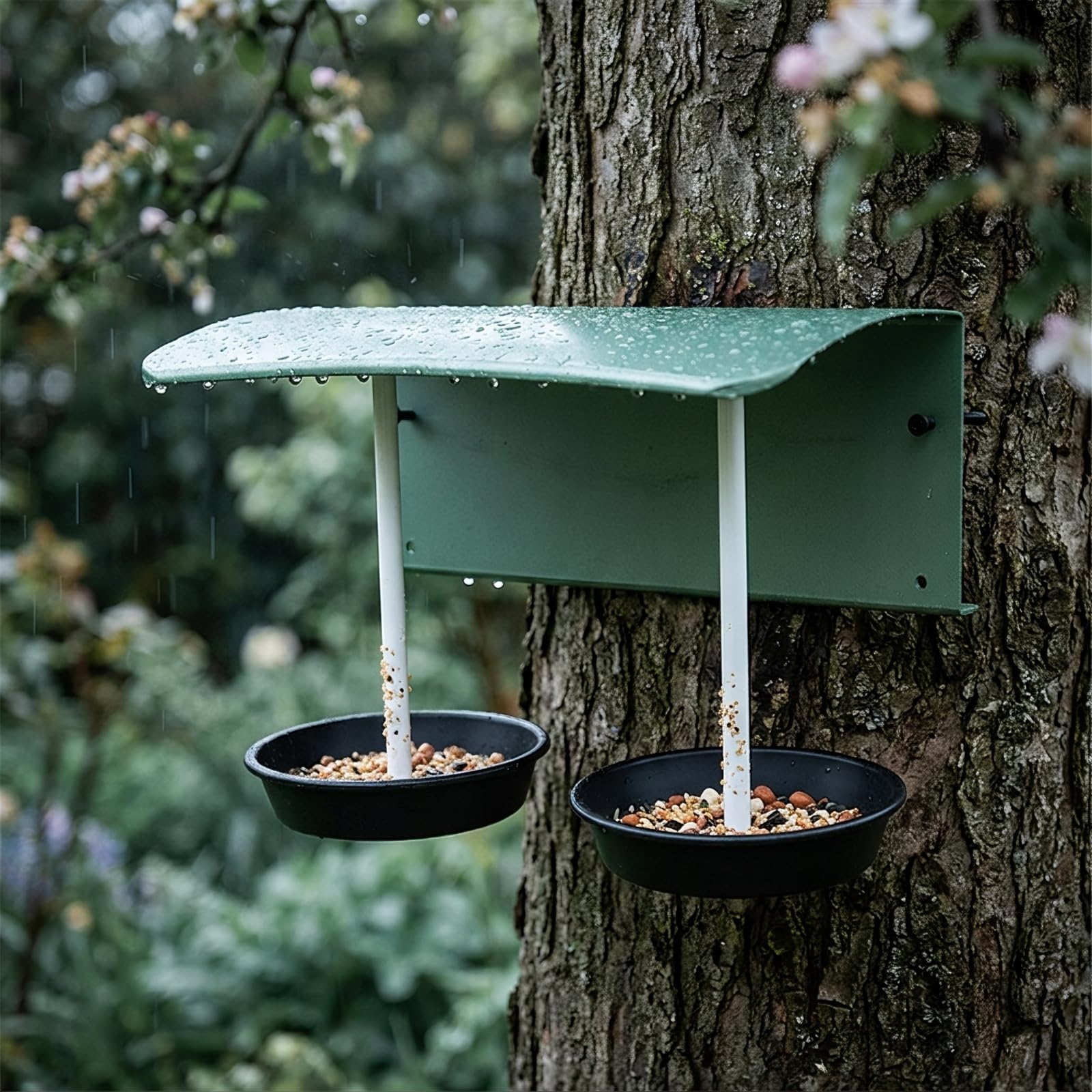 Mangiatoia con Vaschetta Robusto per Montaggio a Parete, Mangiatoia in Metallo con Ciotole, Giardino, Balcone, Natura