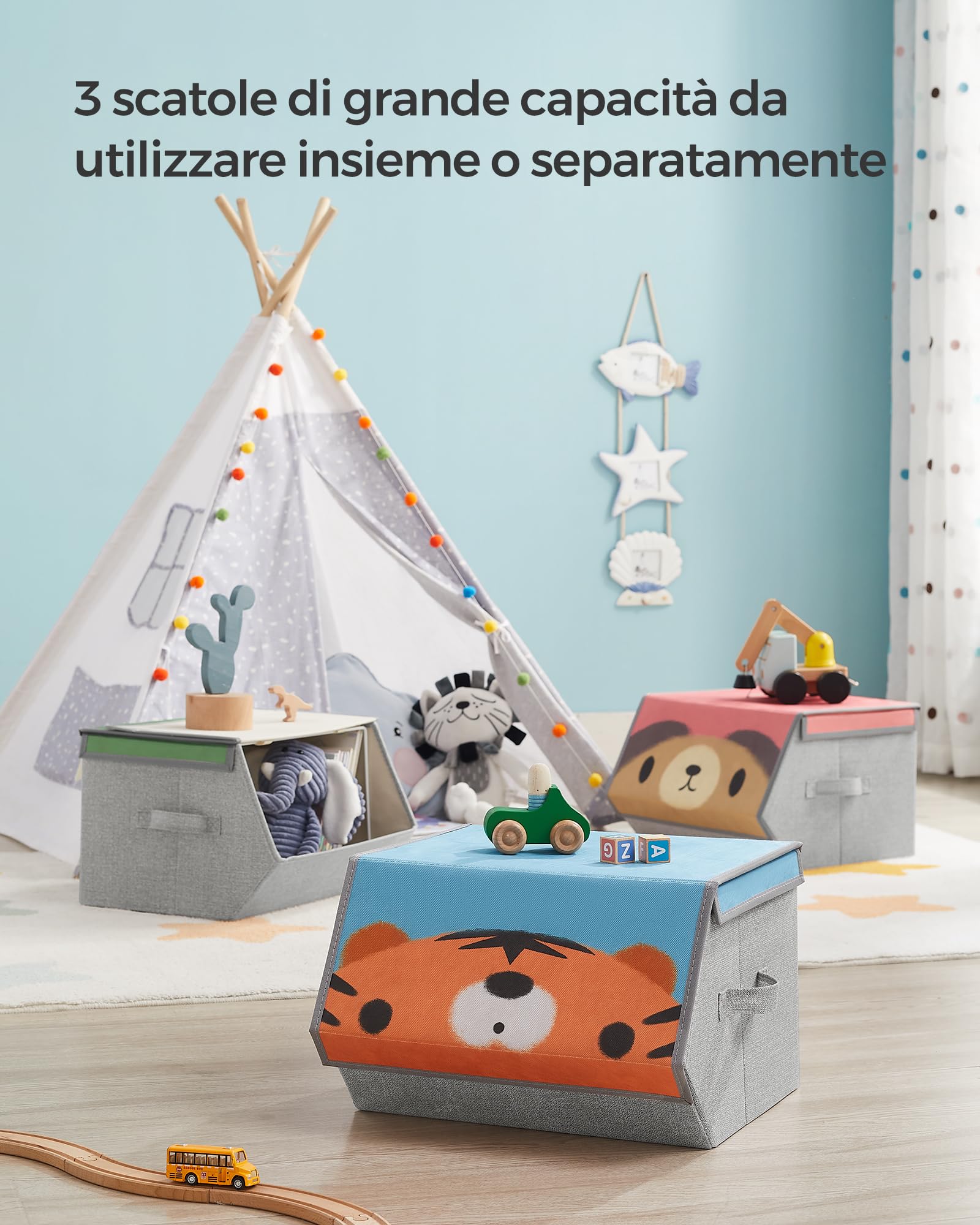 Organizzatore Impilabile Per Bambini SONGMICS - 3 Scatole Con Coperchio Magnetico E Design Animaletto - Foto 12