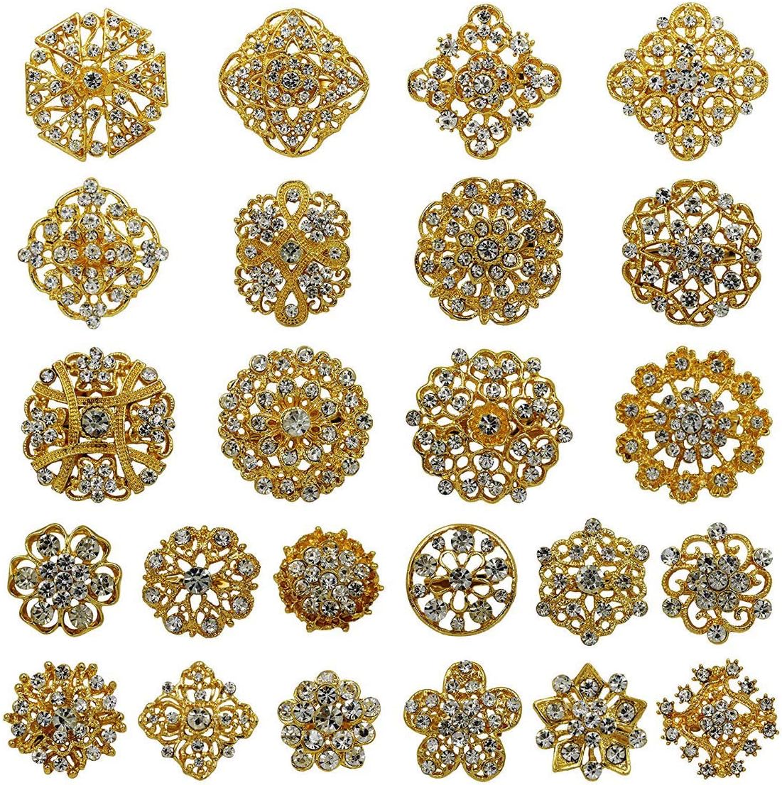 24 pcs Gold Rhinestone Brooch Crystal Brooch Wedding Invitation Cake Decoration Brooch Bouquet Kit Wholesale AMBR680