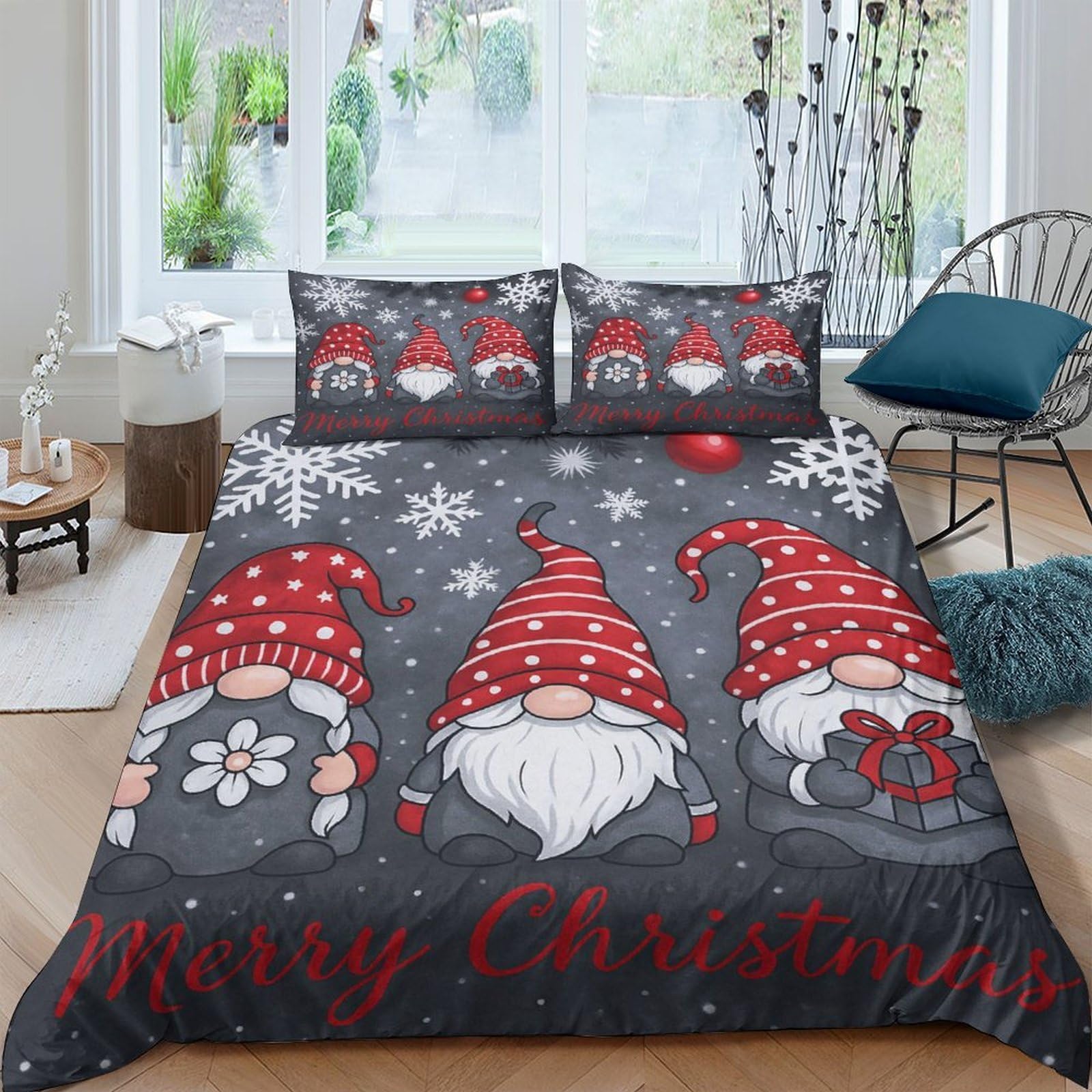 Ctjqhvkz Style-1 3D Printed Christmas Gnome Fitted Sheet Microfiber Soft Decoration Snowflake Bed Cover For Bedroom Guest Room Single（135X200cm）