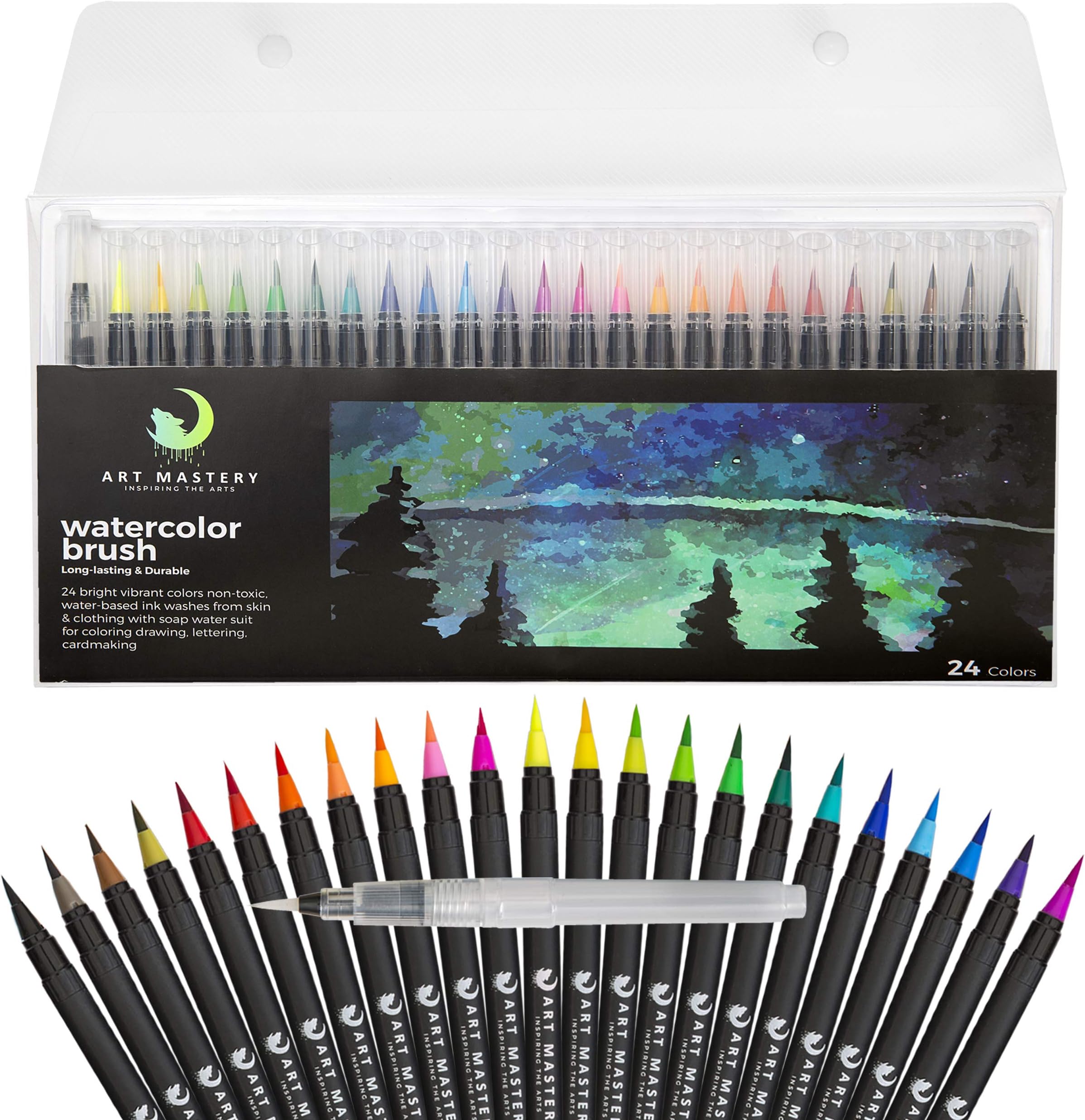 Real Brush Pens, 24-Pack with Flexible Brush Tip, Professional Watercolor Brush Pens for Drawing, Painting, Coloring, More, 100% Non Toxic, Multi Color, Works Great with Watercolor Paper