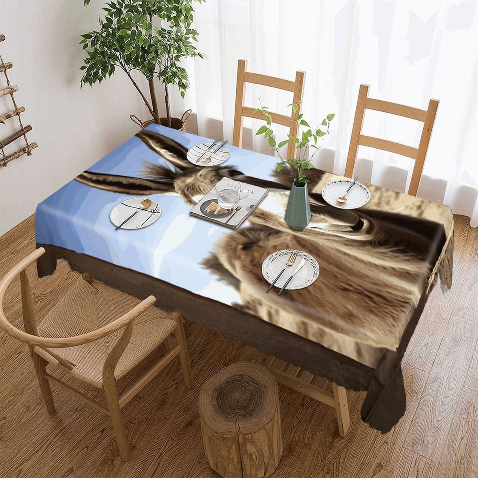FekiLoot Funny Donkey Tablecloths for Rectangle Tables Wipeable Spillproof Polyester Table Cloth Wrinkle Free Farmhouse Dining Tables Cover Elegant Vintage Decor Tablecover