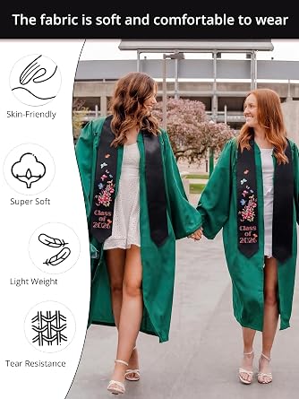 GraduationMall Graduation Stole Class of 2026 Adults Floral Grad Honor Sash with Butterfly for Academic 72 Long
