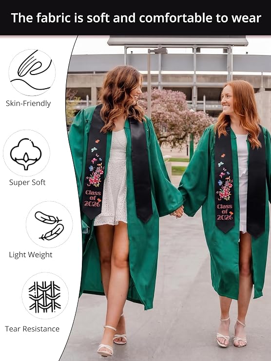GraduationMall Graduation Stole Class of 2026 Adults Floral Grad Honor Sash with Butterfly for Academic 72 Long