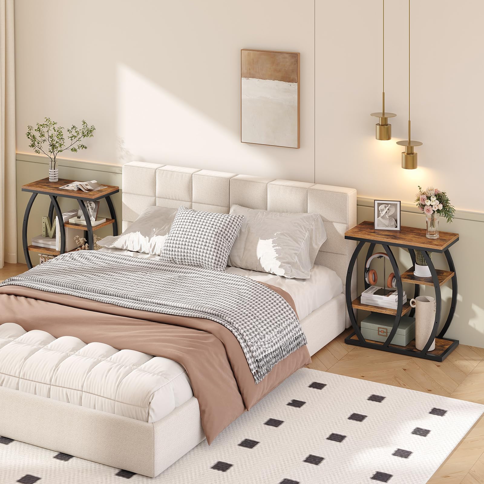 HOOBRO Mesa Auxiliar Estilo Industrial, Mesita de Centro con 4 Estantes, Mesa de Sofá Estrecha con Tableros y Estructura Metálica, para Sala, Dormitorio o Despacho, Marrón Vintage y Negro EBF164BZ01