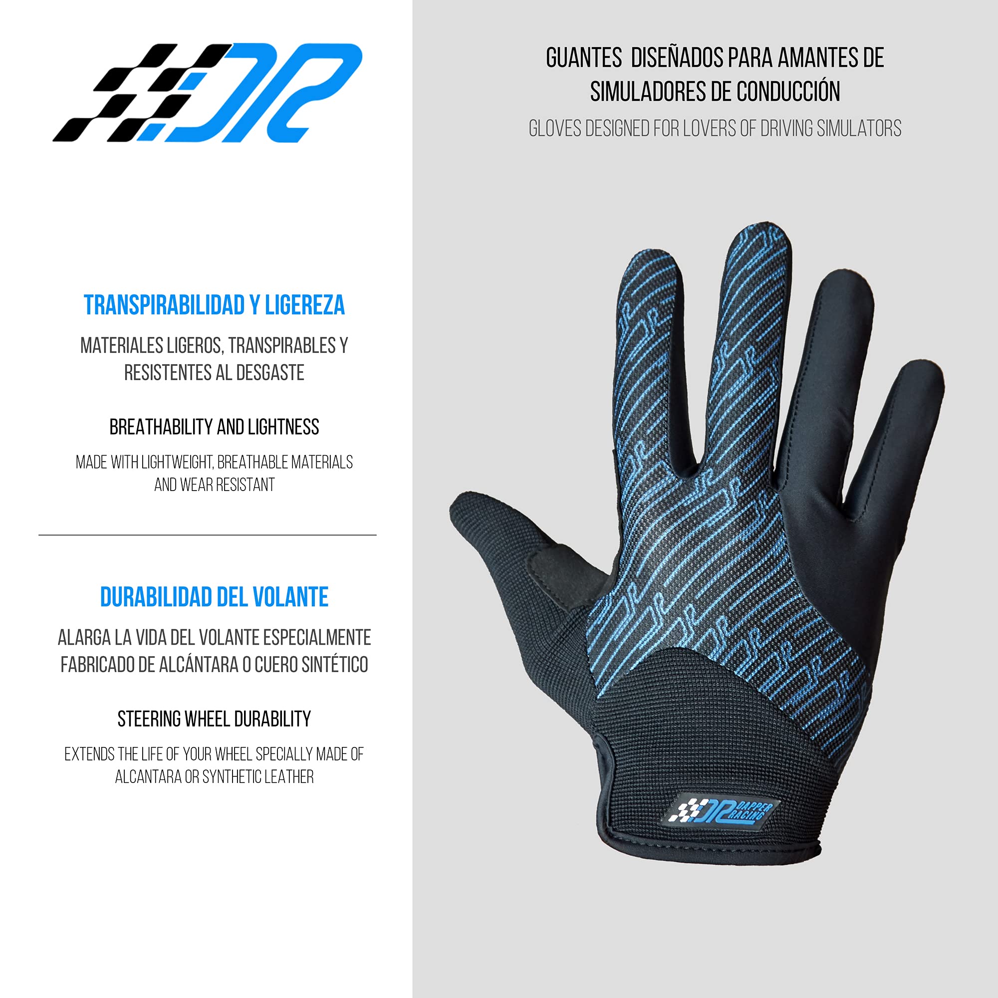 Guanti SIMRACING adatti per touch screen | Rinforzo sul palmo | Silicone antiscivolo per una presa ottimale | Leggeri e traspiranti | Progettati per gli amanti dei simulatori